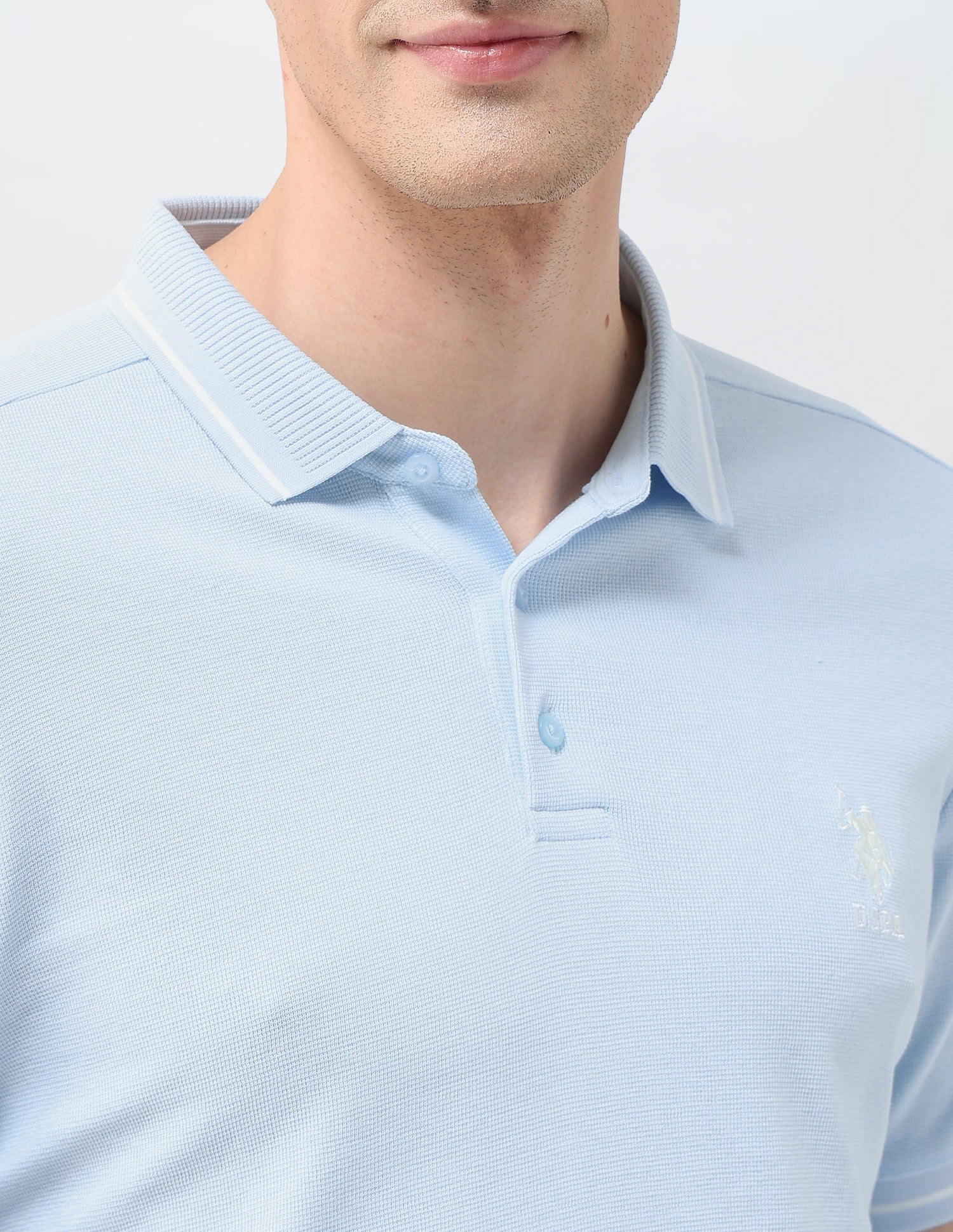 Solid Regular Fit Polo Shirt Light Blue - U.S. Polo Assn. India | Large