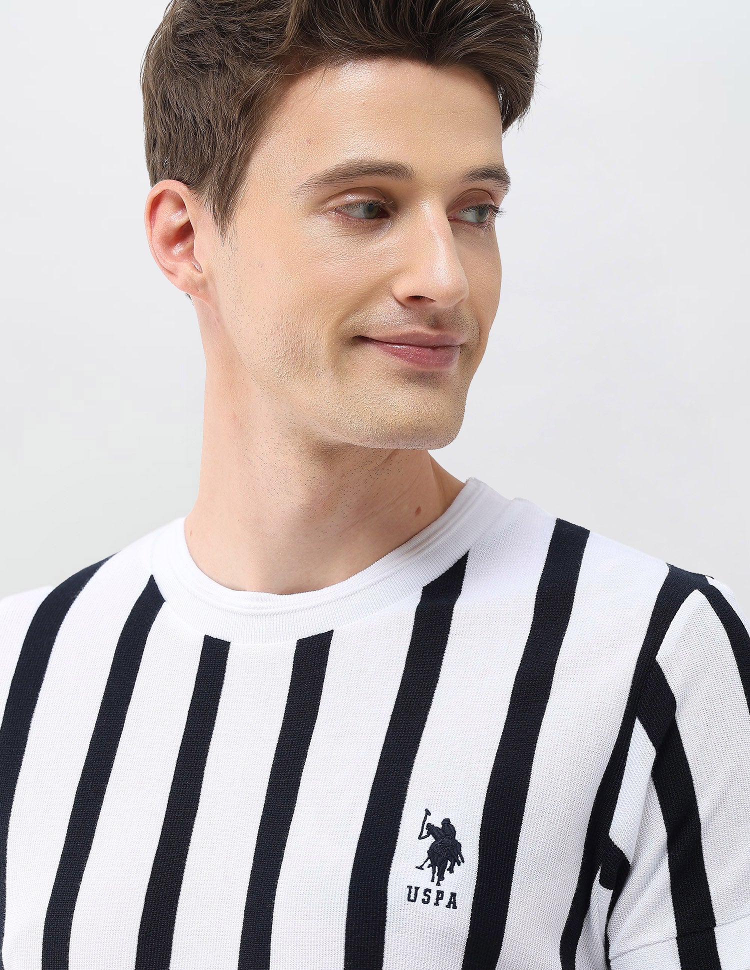 Vertical Striped Slim Fit T-Shirt White - U.S. Polo Assn. India | Large
