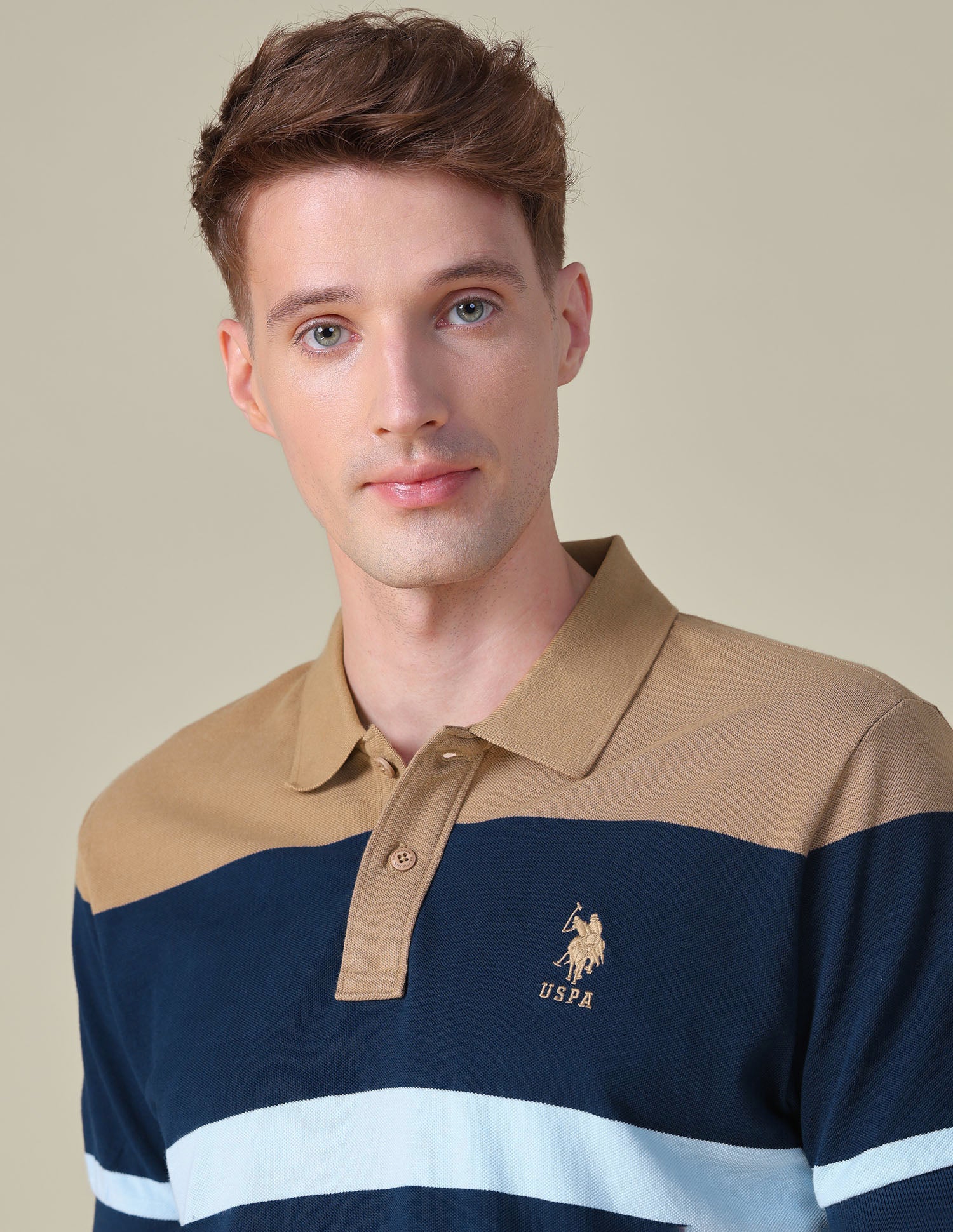 Colorblocked Boxy Fit Polo Shirt Beige - U.S. POLO ASSN. | Large