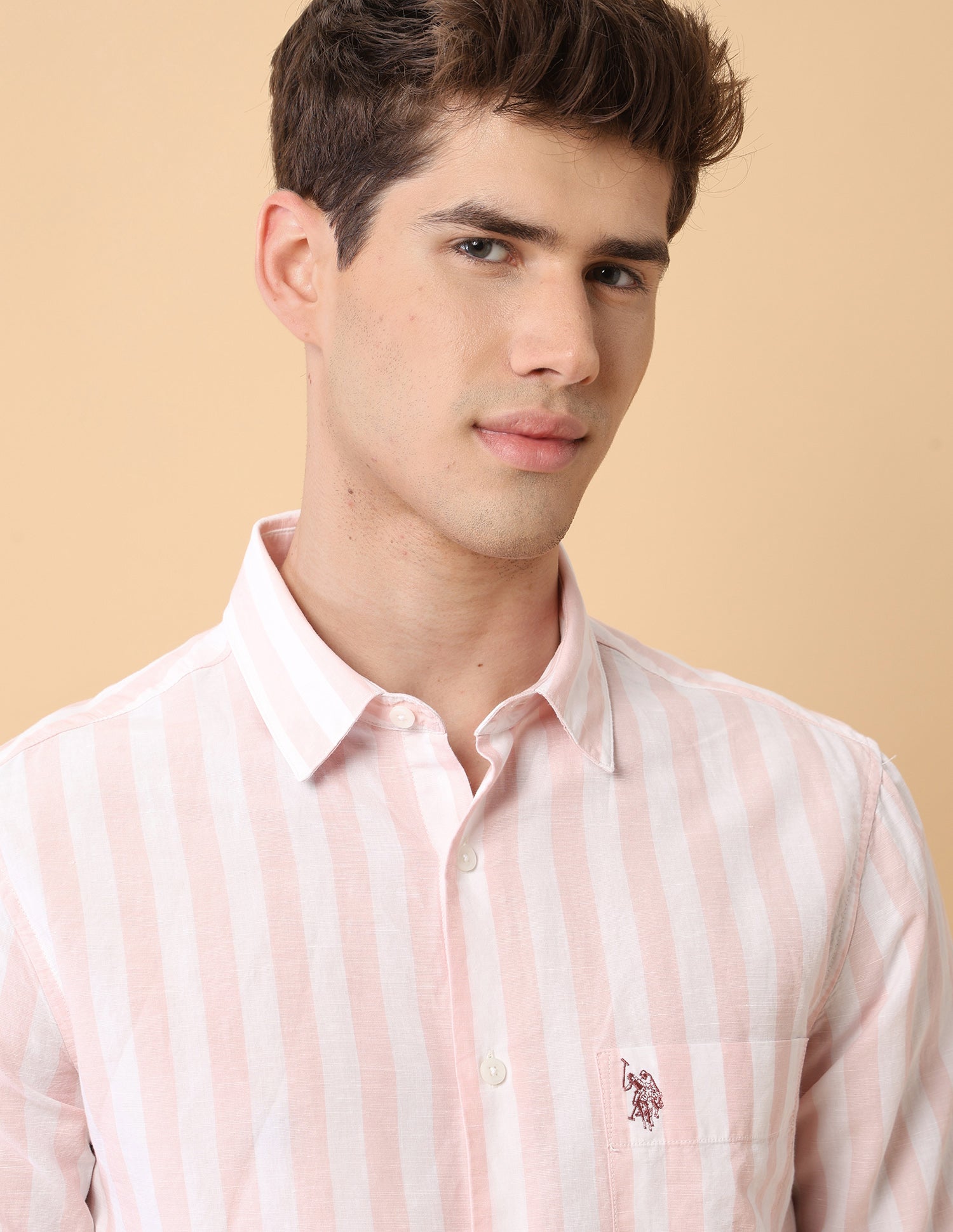 Pacho X Vertical Striped Regular Fit Shirt Pink - U.S. Polo Assn. India | Large