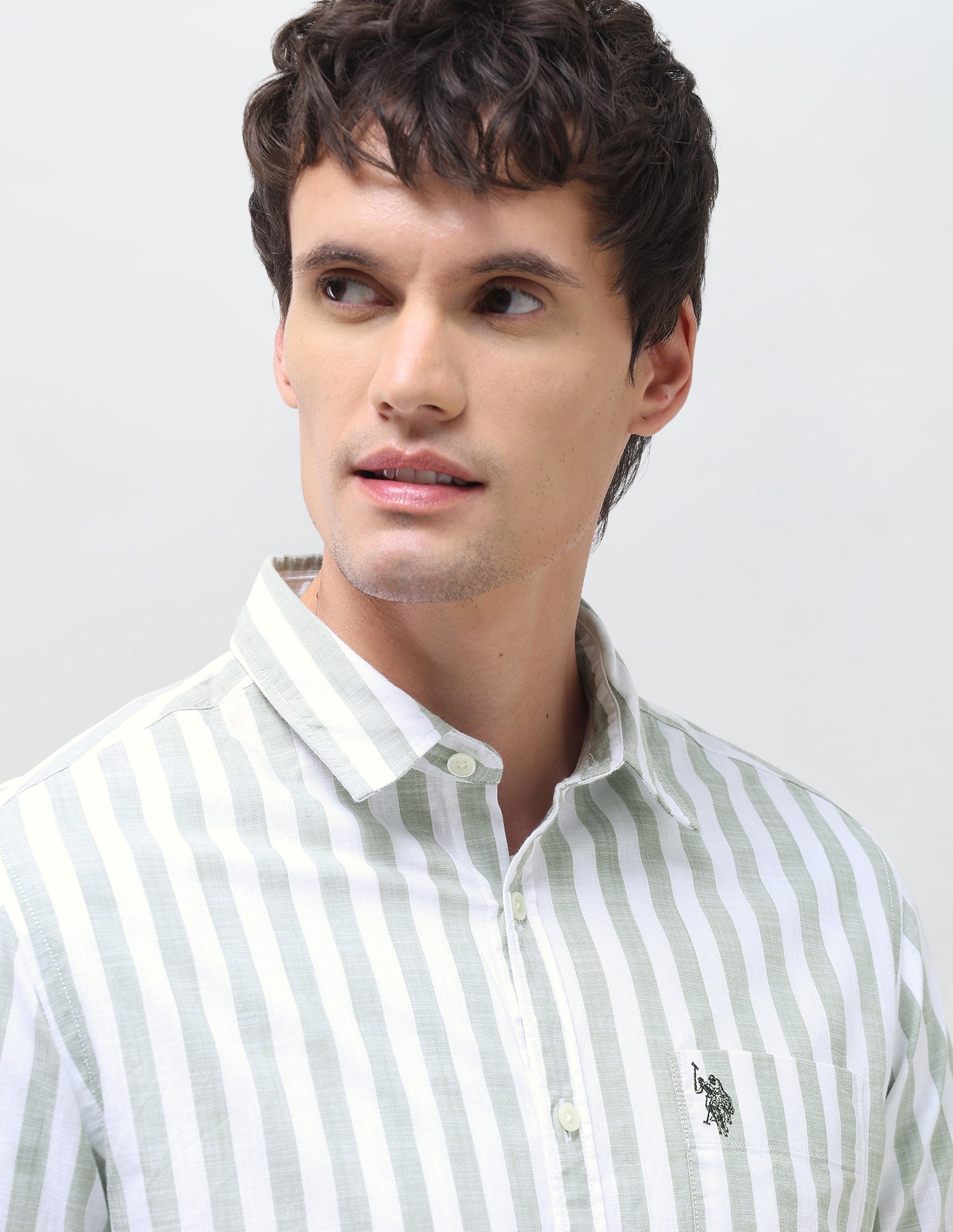 Vertical Striped Regular Fit Shirt Light Green - U.S. Polo Assn. India | Large