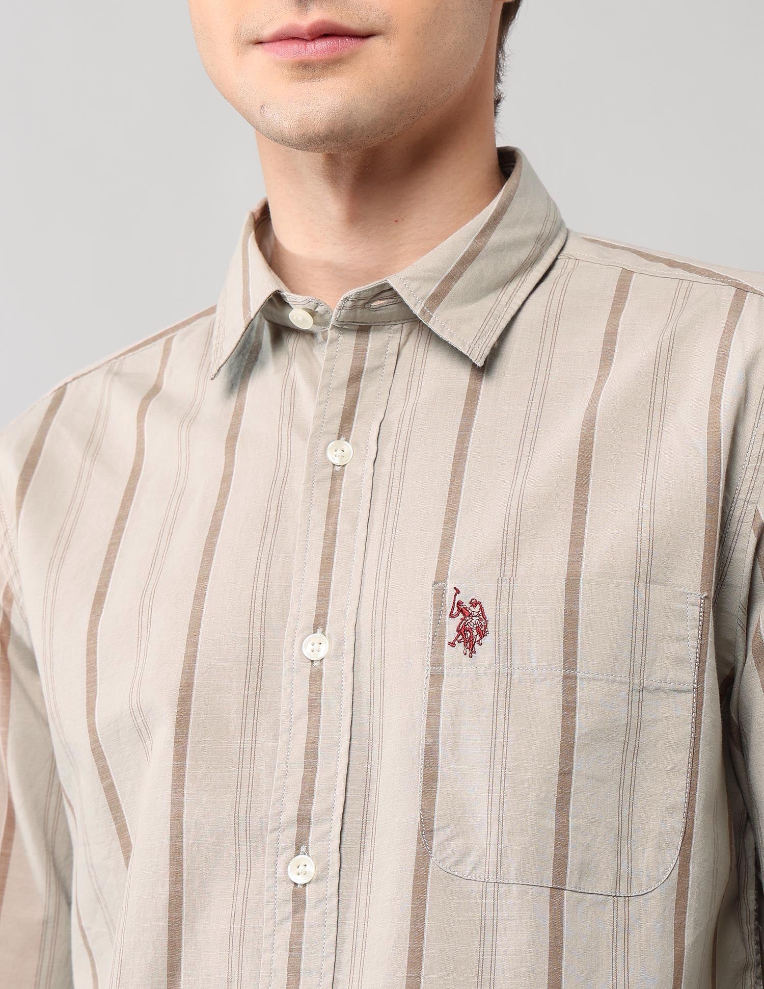 Vertical Striped Regular Fit Shirt Khaki - U.S. Polo Assn. India | Large