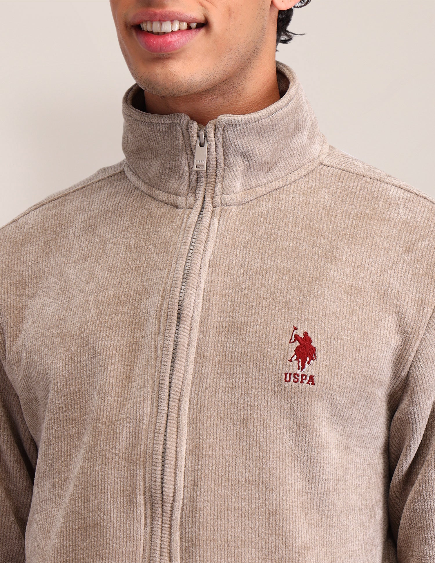 Textured Regular Fit Sweatshirt Light Brown - U.S. POLO ASSN. | Large