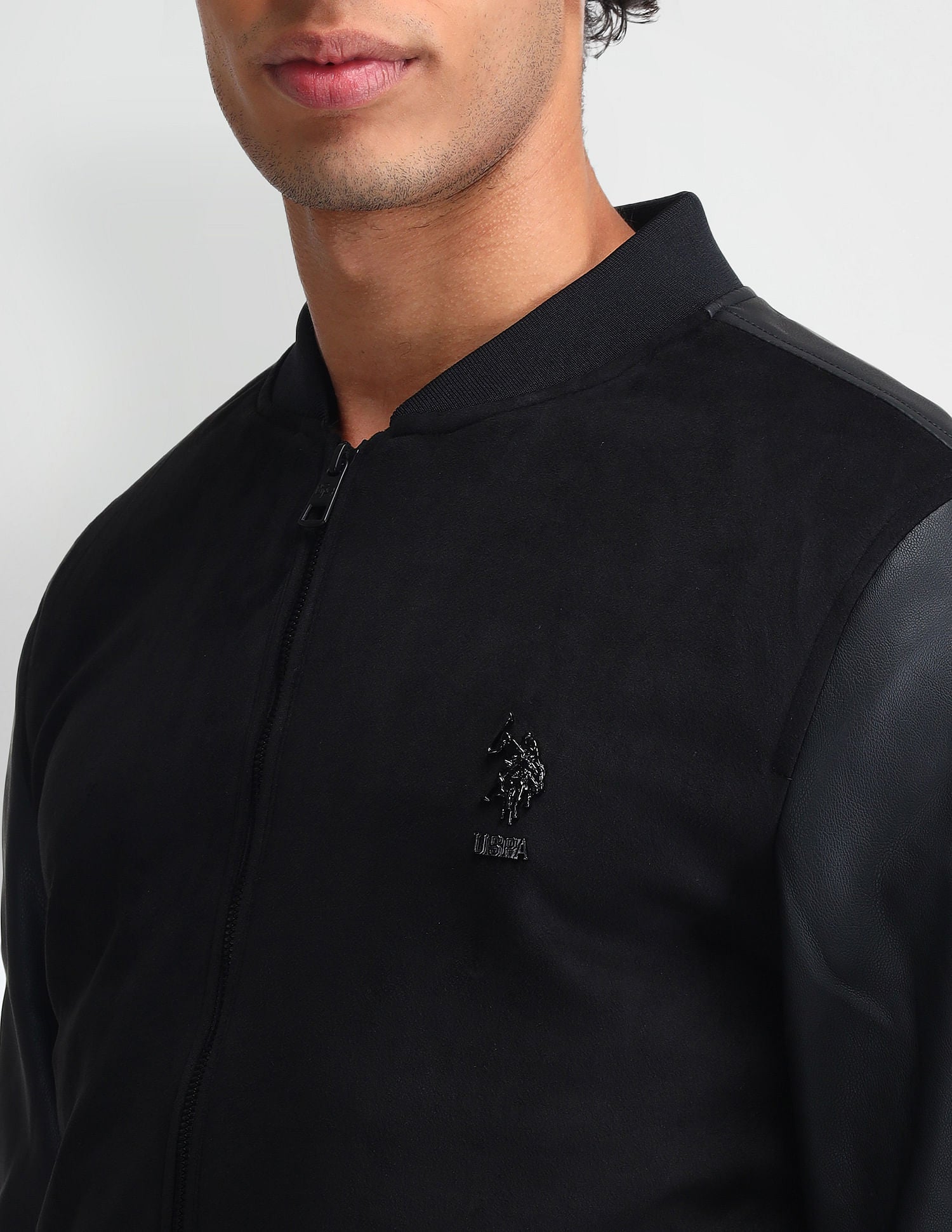 Embossed Branded Bomber Jacket Black - U.S. Polo Assn. India | Large