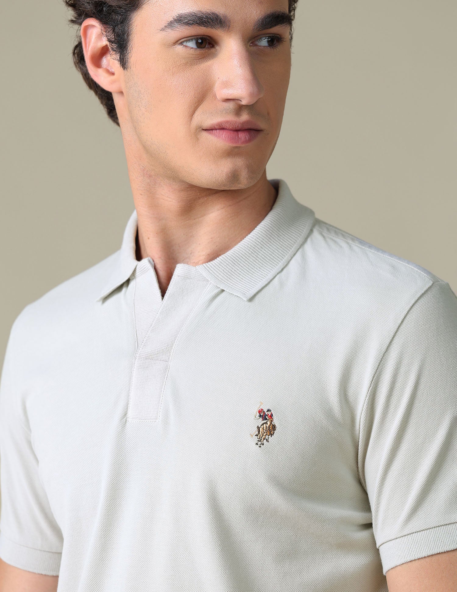 Solid Regular Fit Polo Shirt Beige - U.S. Polo Assn. India | Large