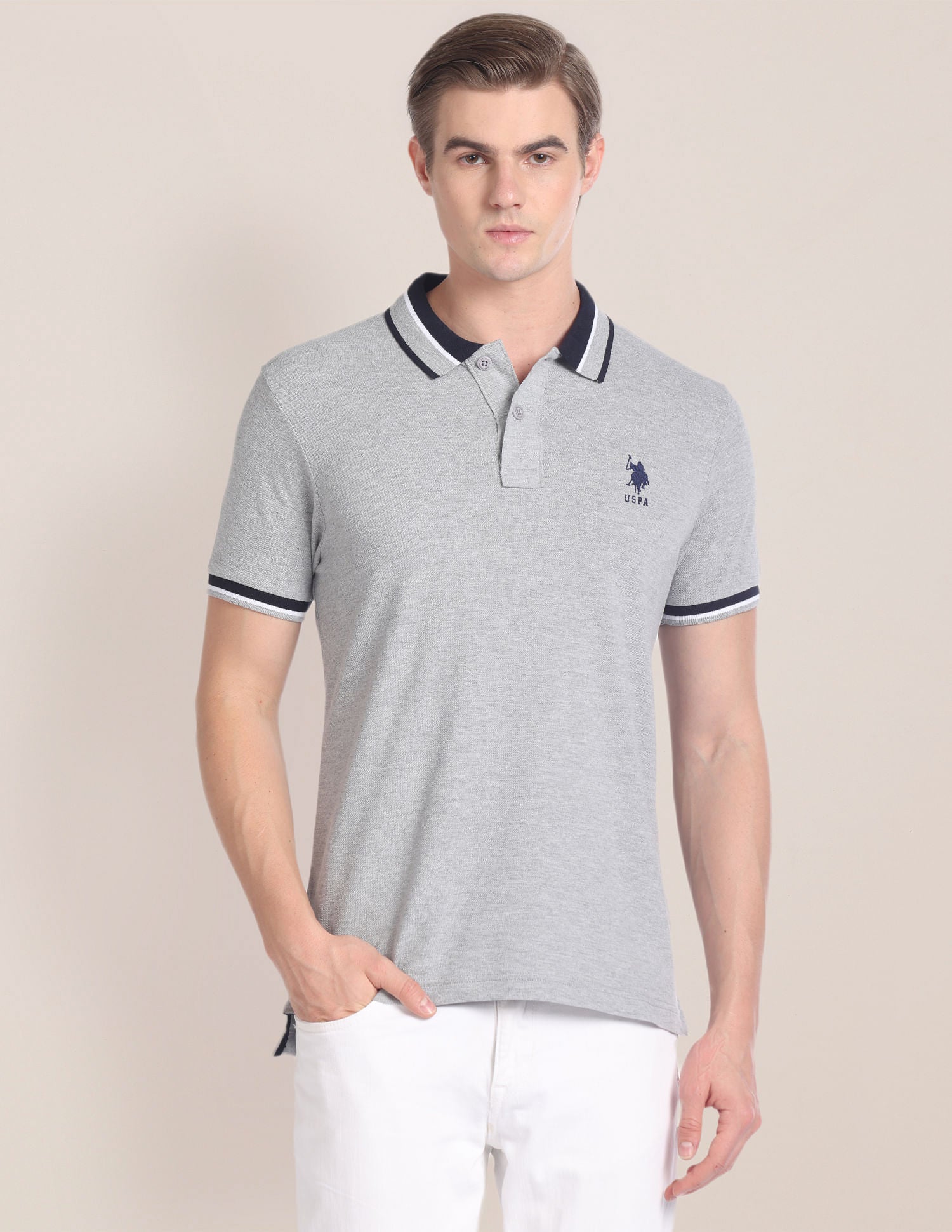 Heathered Slim Fit Polo Shirt Grey - U.S. Polo Assn. India | Large
