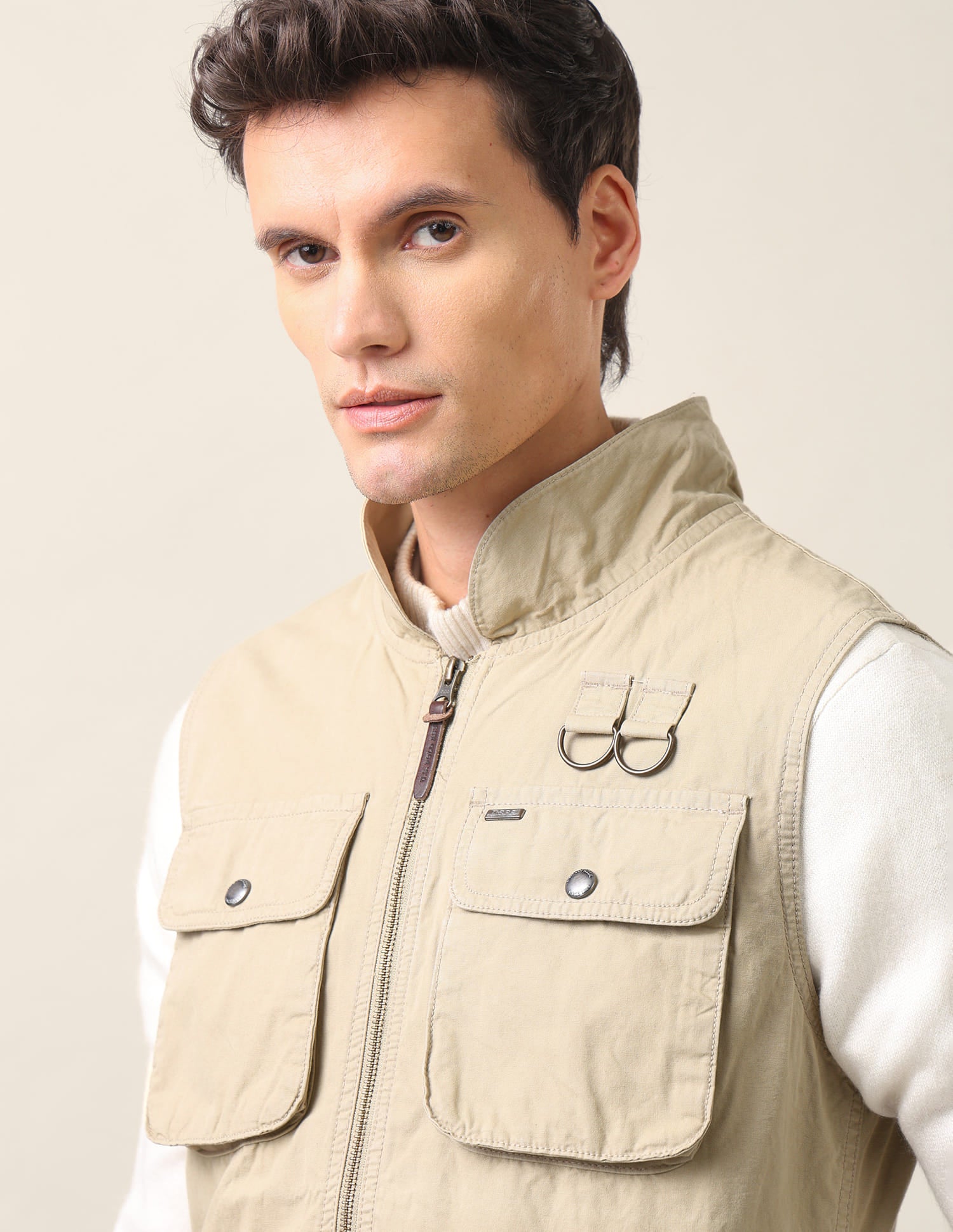 Solid Regular Fit Jacket Khaki - U.S. Polo Assn. India | Large
