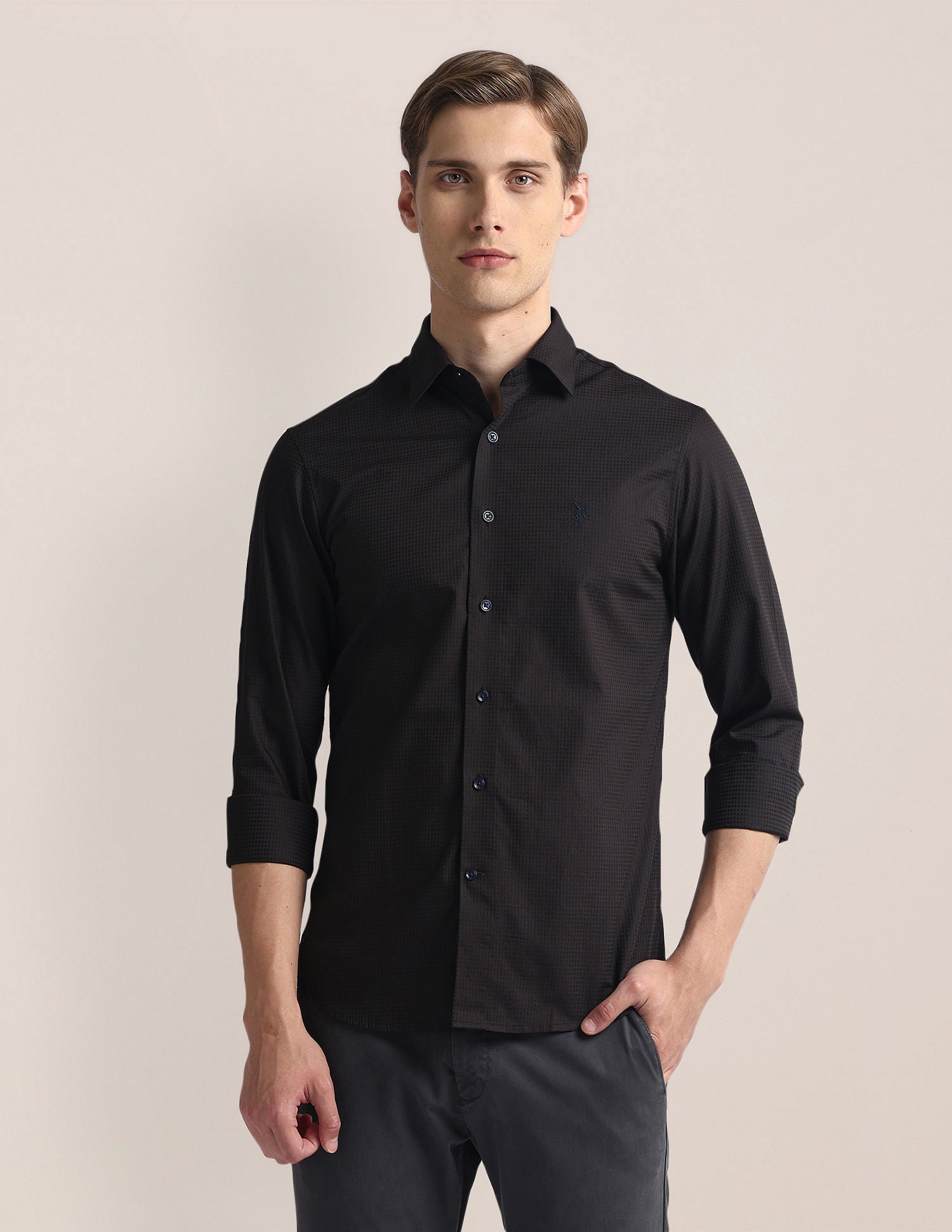Premium Cotton Dobby Shirt Brown - U.S. Polo Assn. India | Large