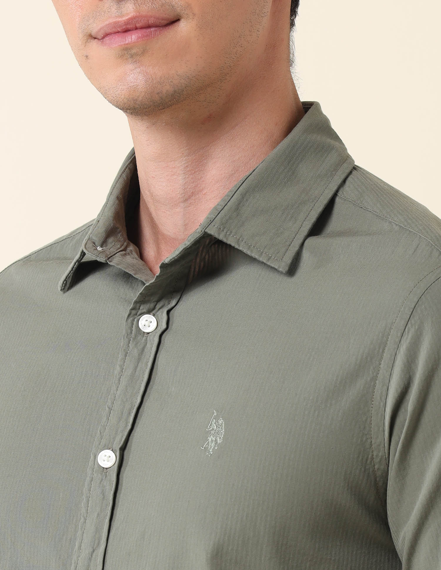 Solid Tailored Fit Shirt Olive - U.S. Polo Assn. India | Large