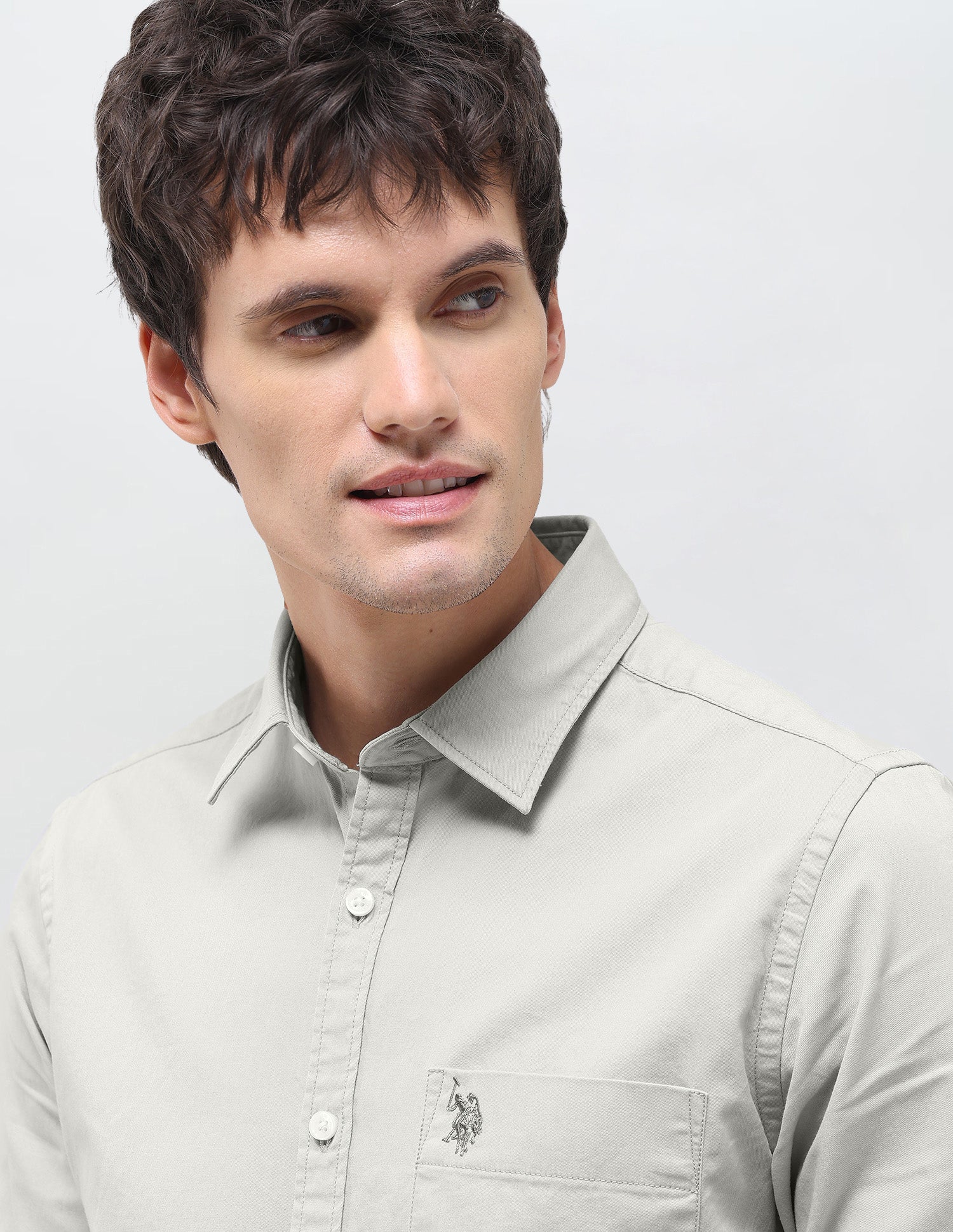 Twill Solid Shirt Light Grey - U.S. Polo Assn. India | Large