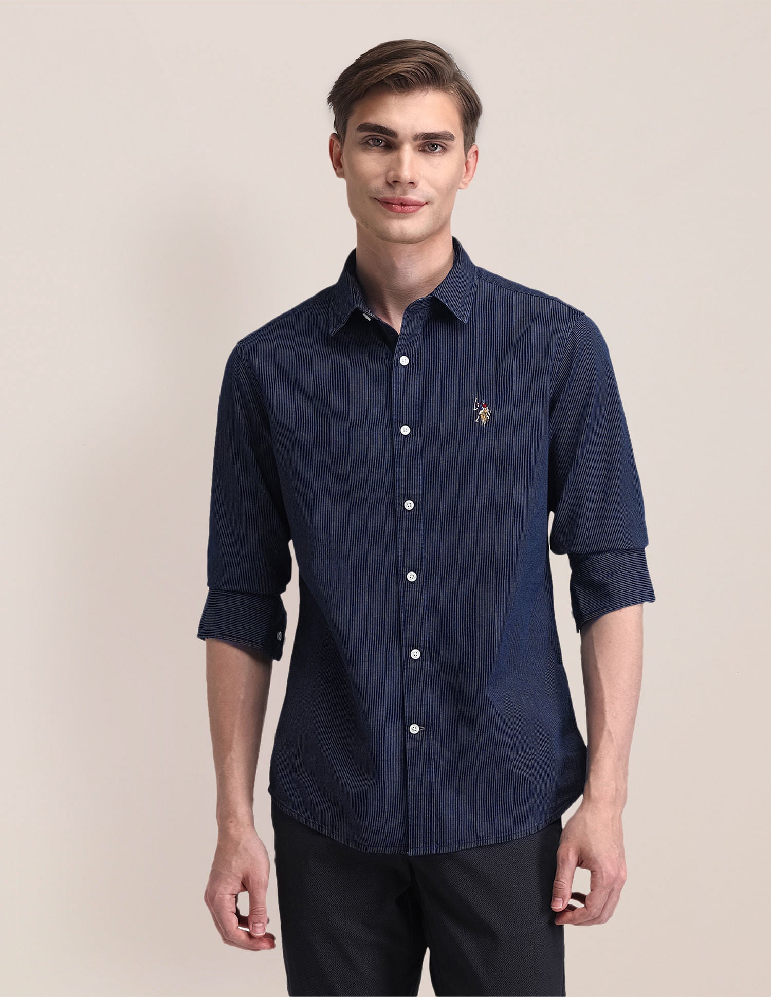 Vertical Striped Regular Fit Shirt Indigo - U.S. Polo Assn. India | Large