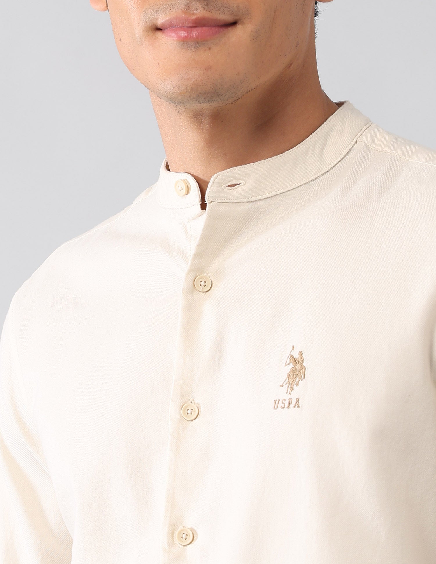 Solid Twill Regular Fit Shirt Ecru - U.S. Polo Assn. India | Large