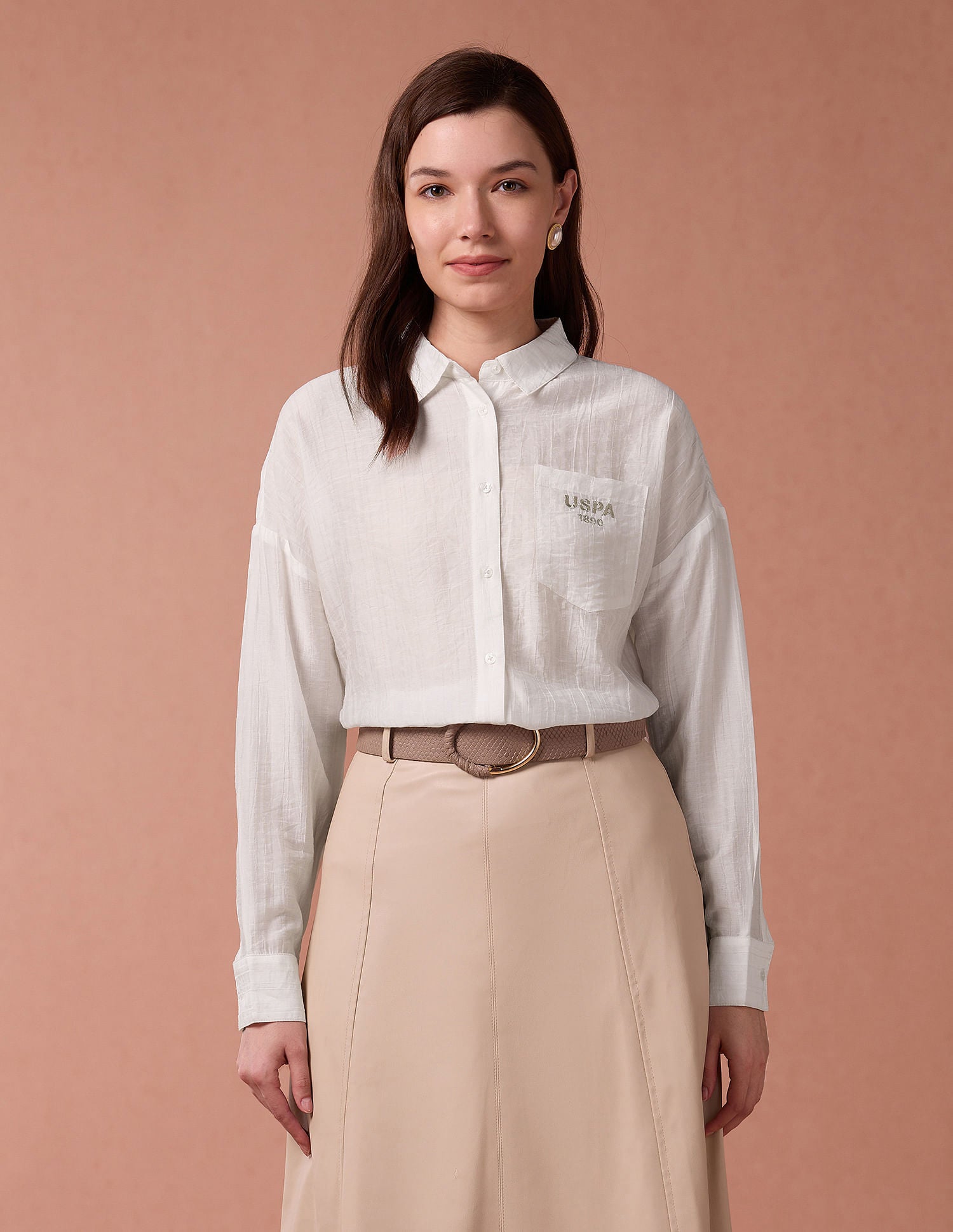 Brand Embroidered Vertical Stripe Shirt White - U.S. Polo Assn. India | Large