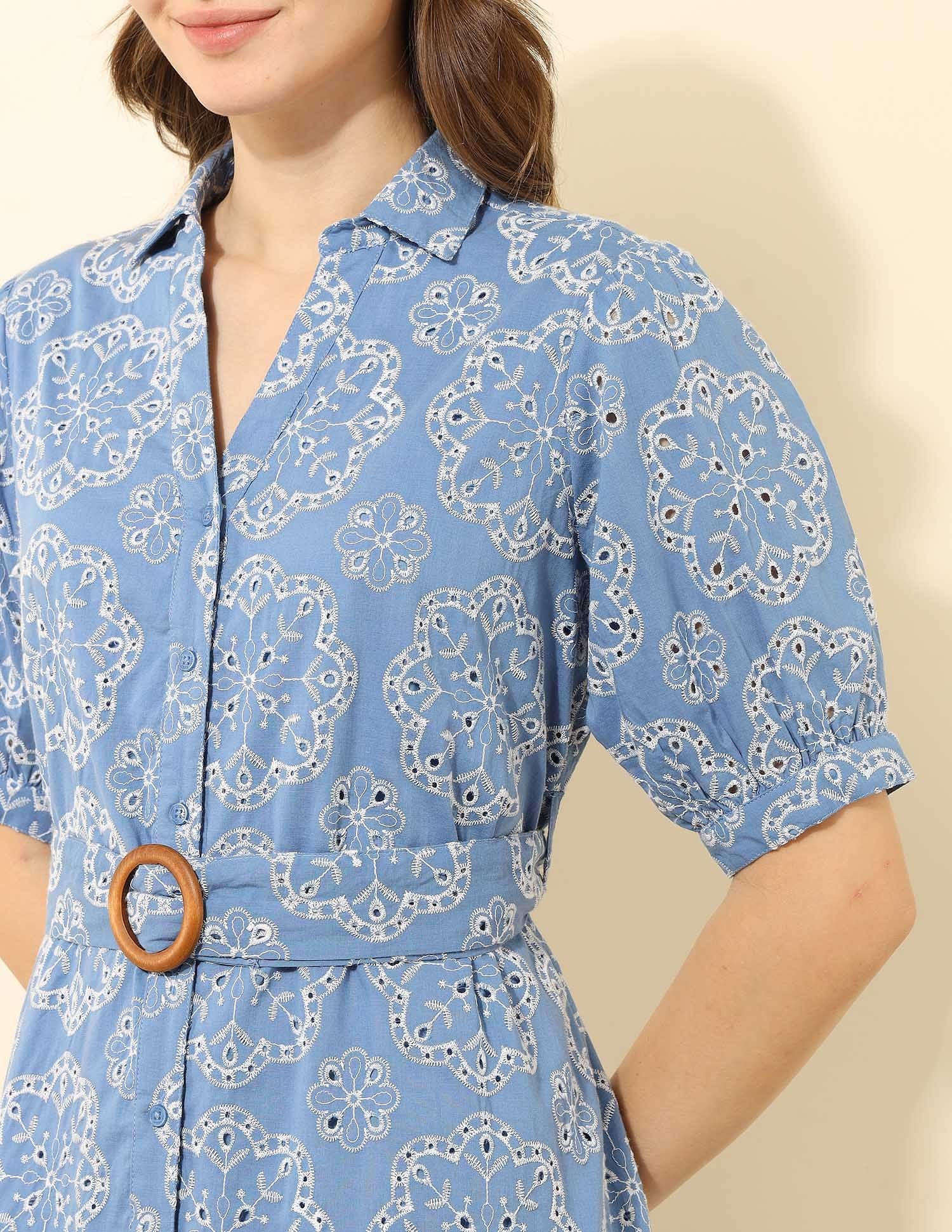 Schiffli Midi Shirt Dress Blue - U.S. Polo Assn. India | Large