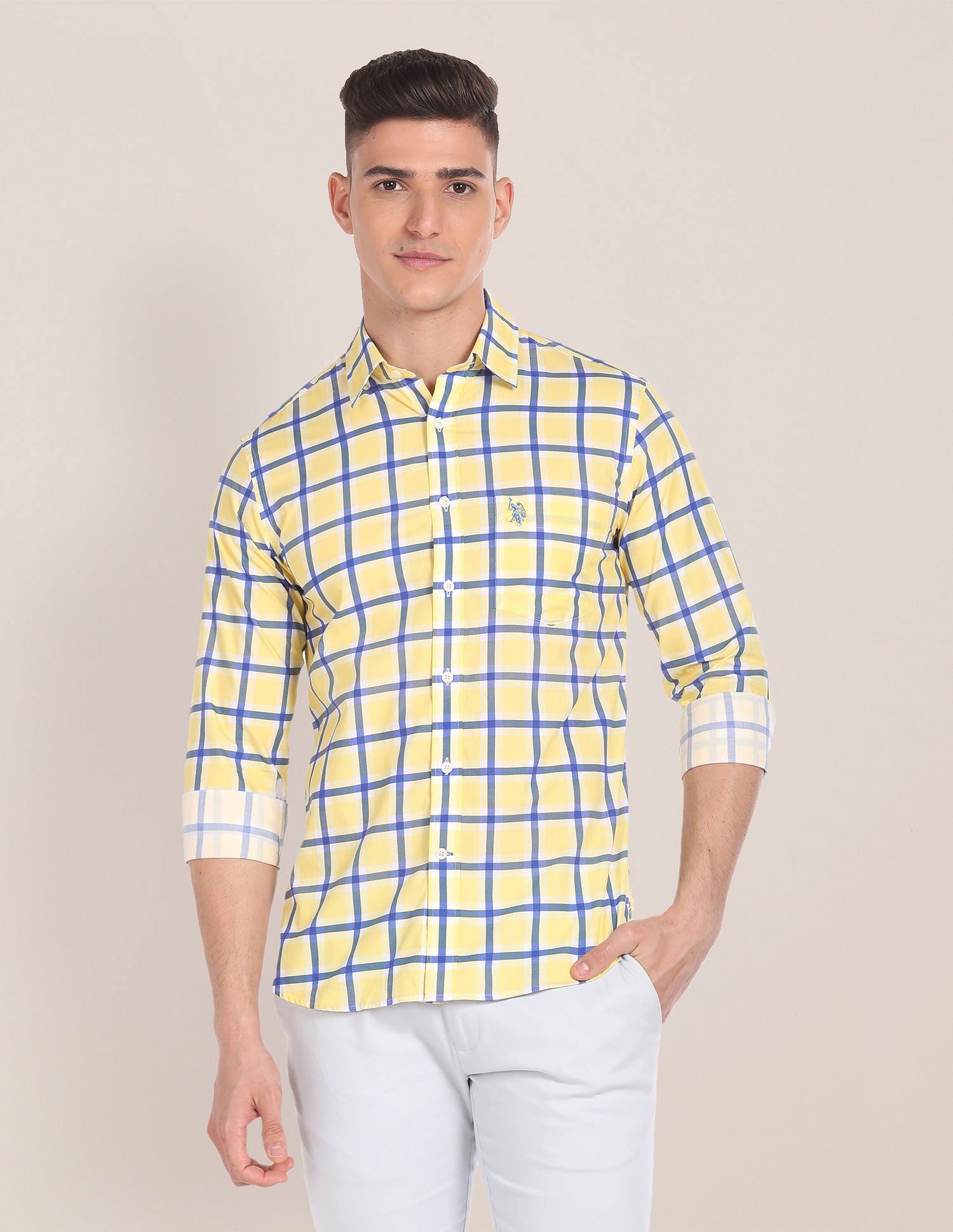 Tartan Check Tailored Regular Fit Shirt Yellow - U.S. Polo Assn. India | Large