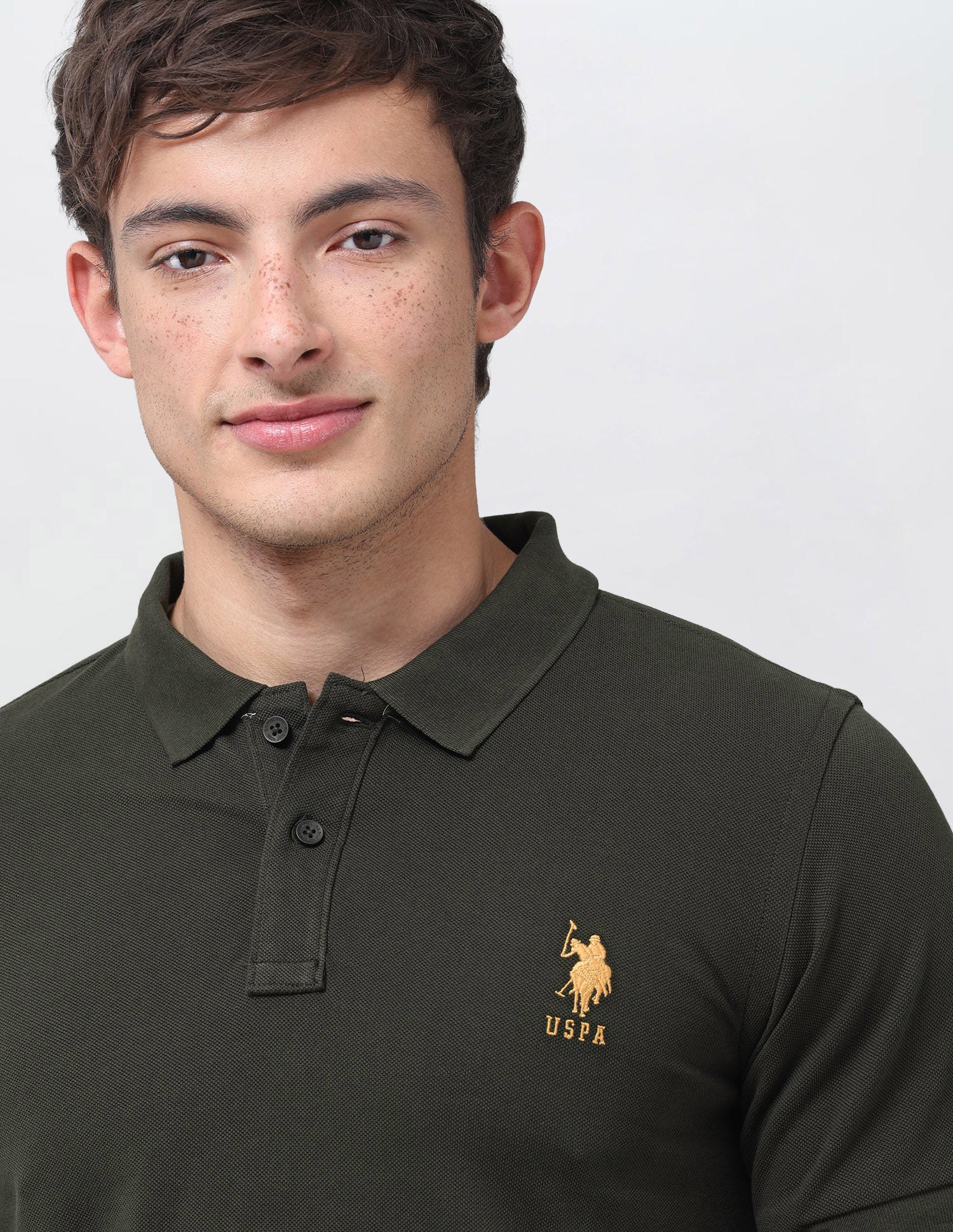 Solid Slim Fit Polo Shirt Olive - U.S. Polo Assn. India | Large