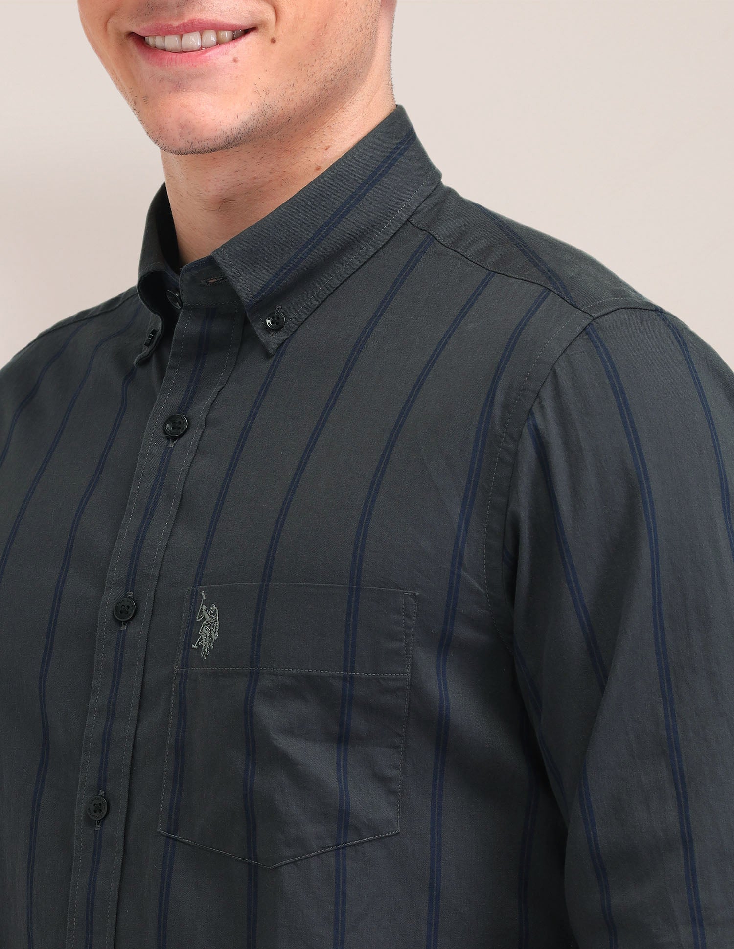 Vertical Striped Tailored Fit Shirt Grey - U.S. Polo Assn. India | Large