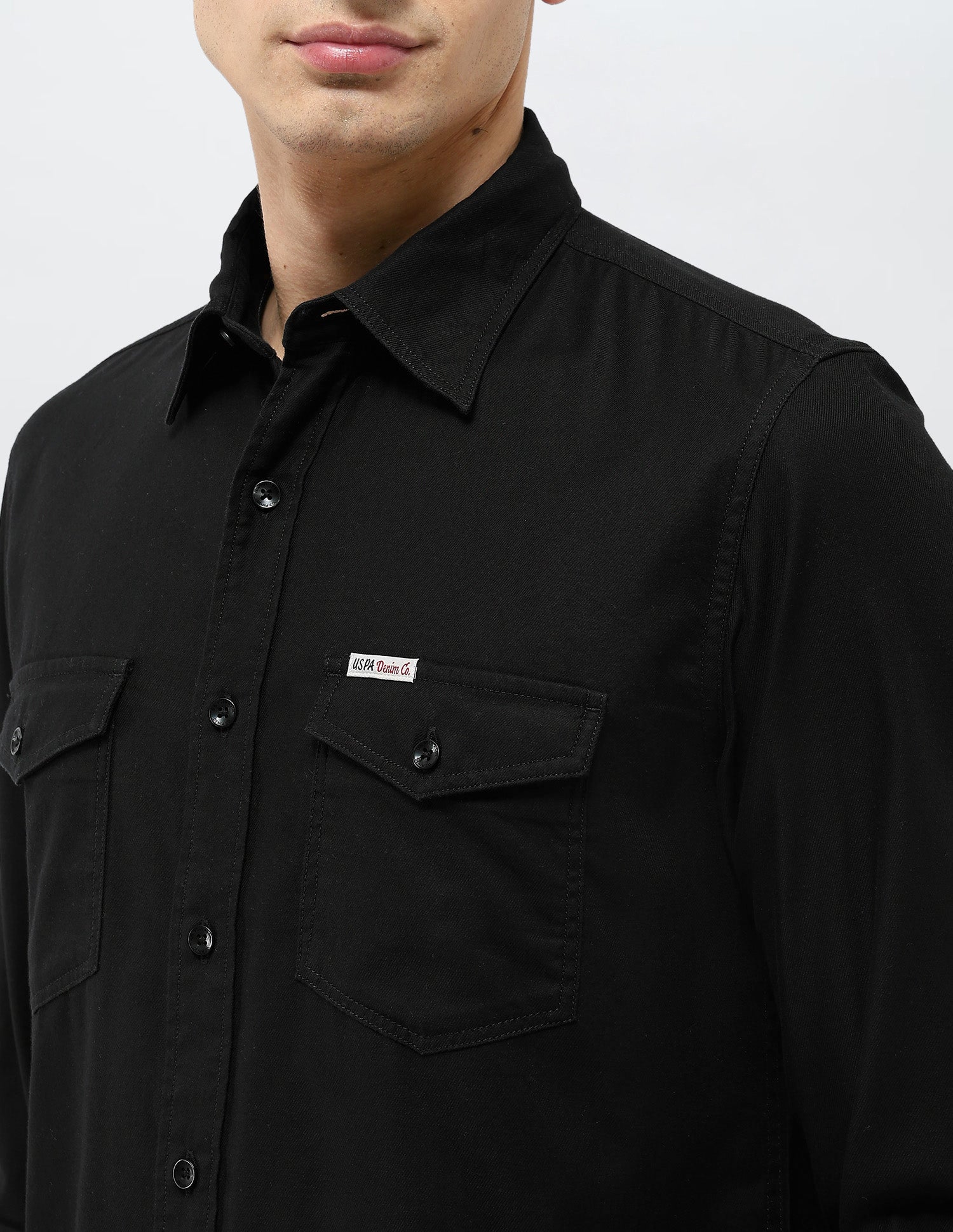 Twill Solid Regular Fit Shirt Black - U.S. POLO ASSN. | Large