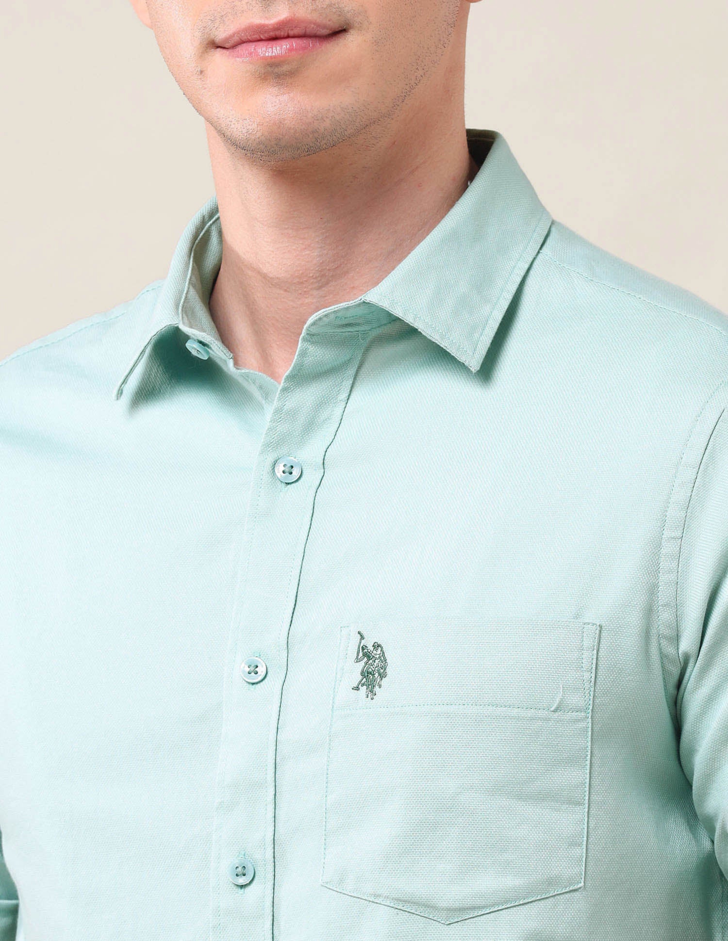 Solid Dobby Shirt Light Green - U.S. POLO ASSN. | Large