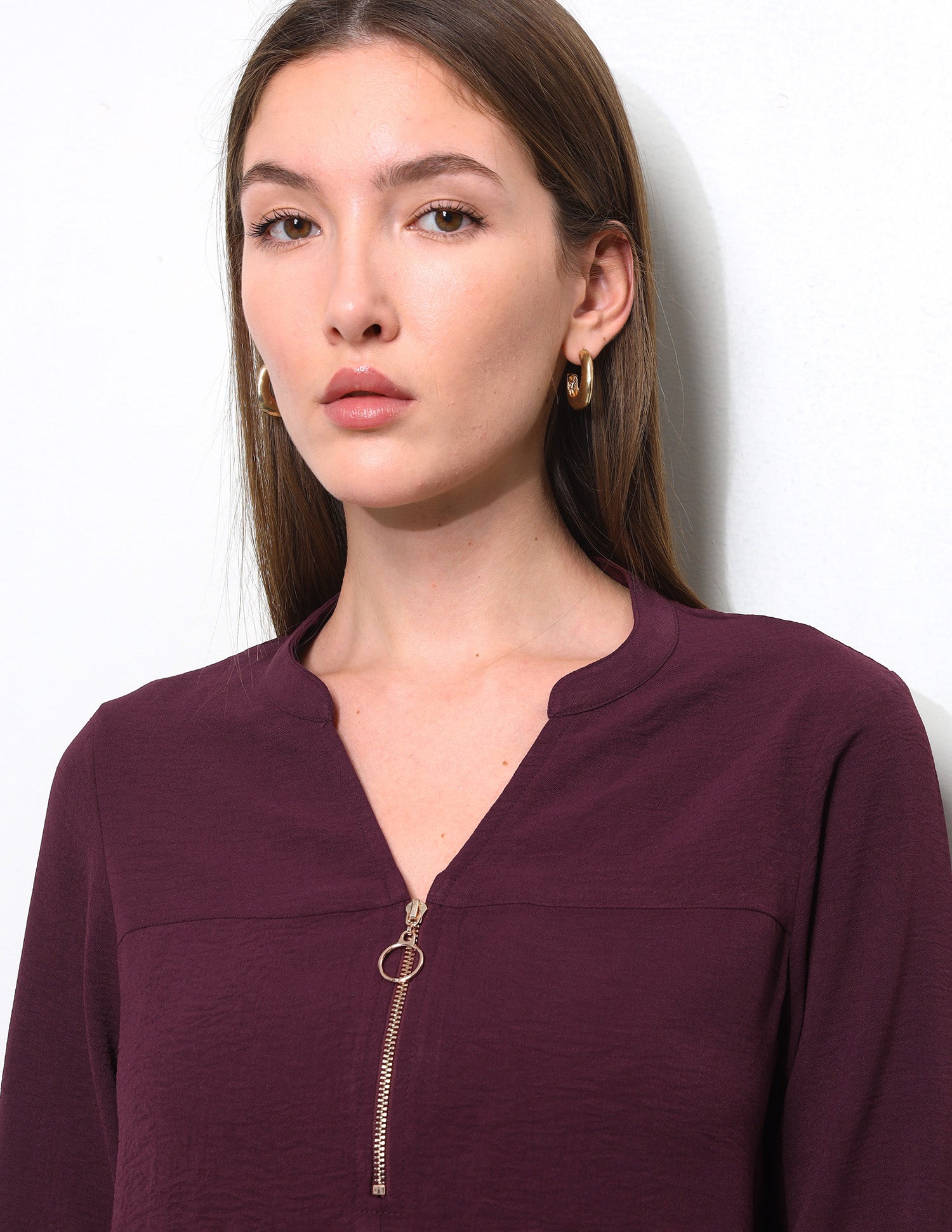 Cut And Sew Solid Front Zip Top Wine - U.S. Polo Assn. India | Large