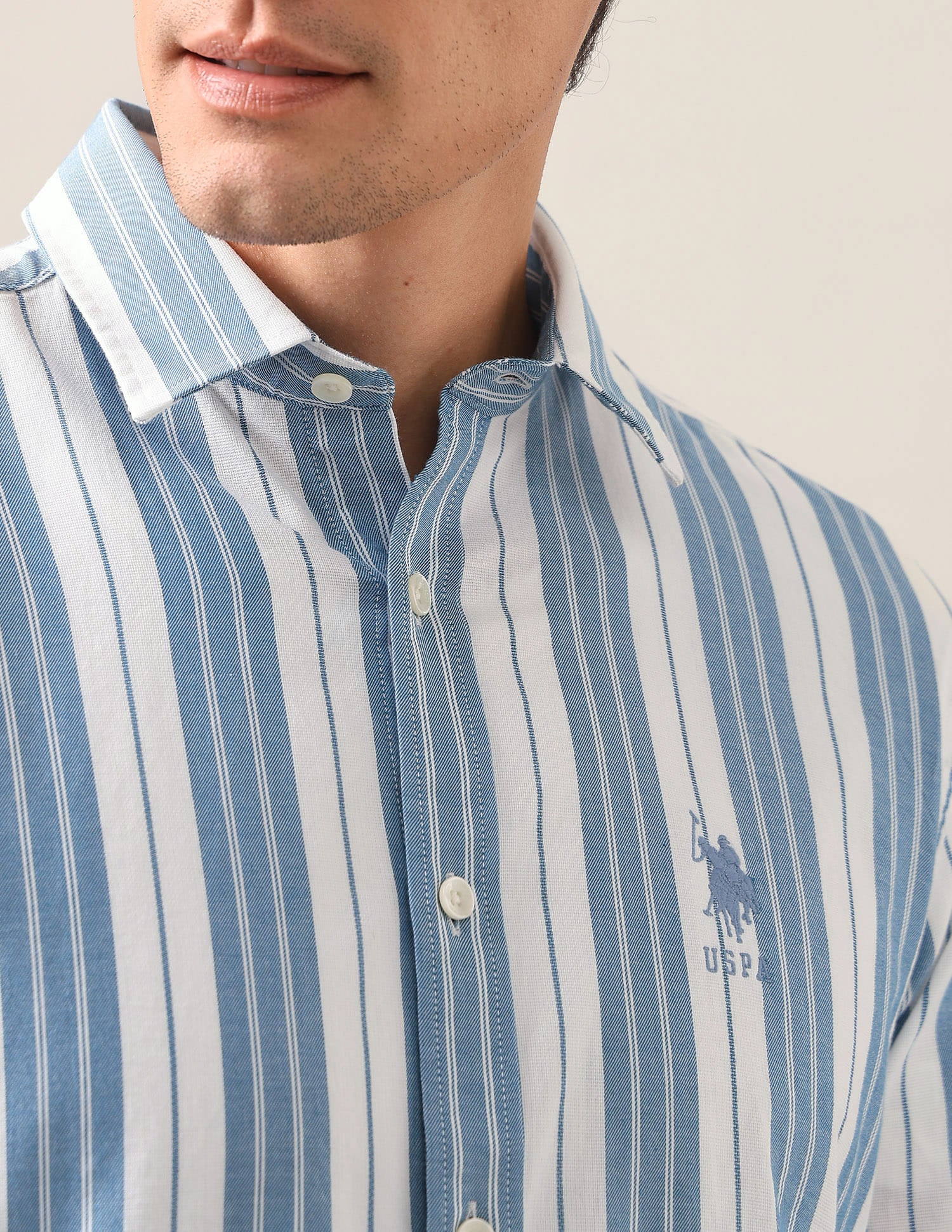 Vertical Striped Twill Shirt Blue - U.S. Polo Assn. India | Large