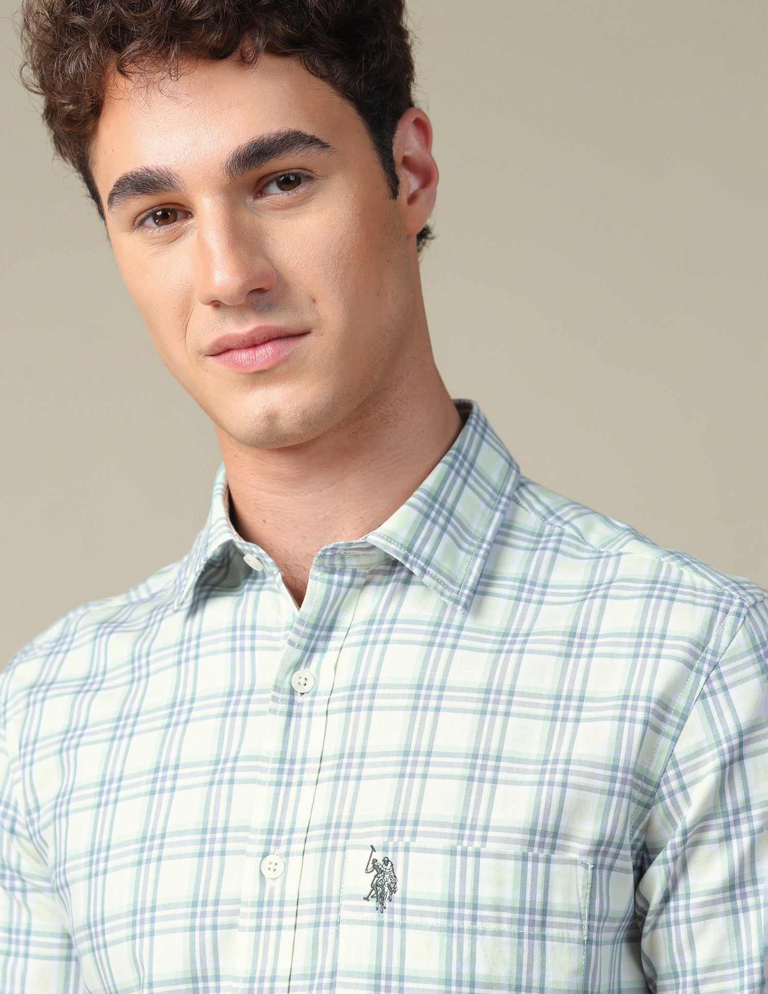 Twill Tailored Fit Shirt Light Green - U.S. Polo Assn. India | Large