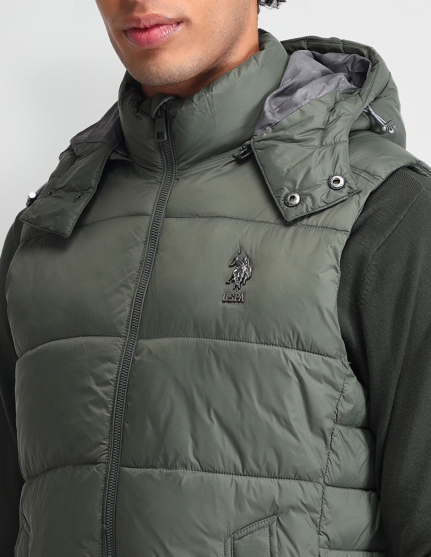 Detachable Hood Padded Jacket Metalic Olive - U.S. POLO ASSN. | Large