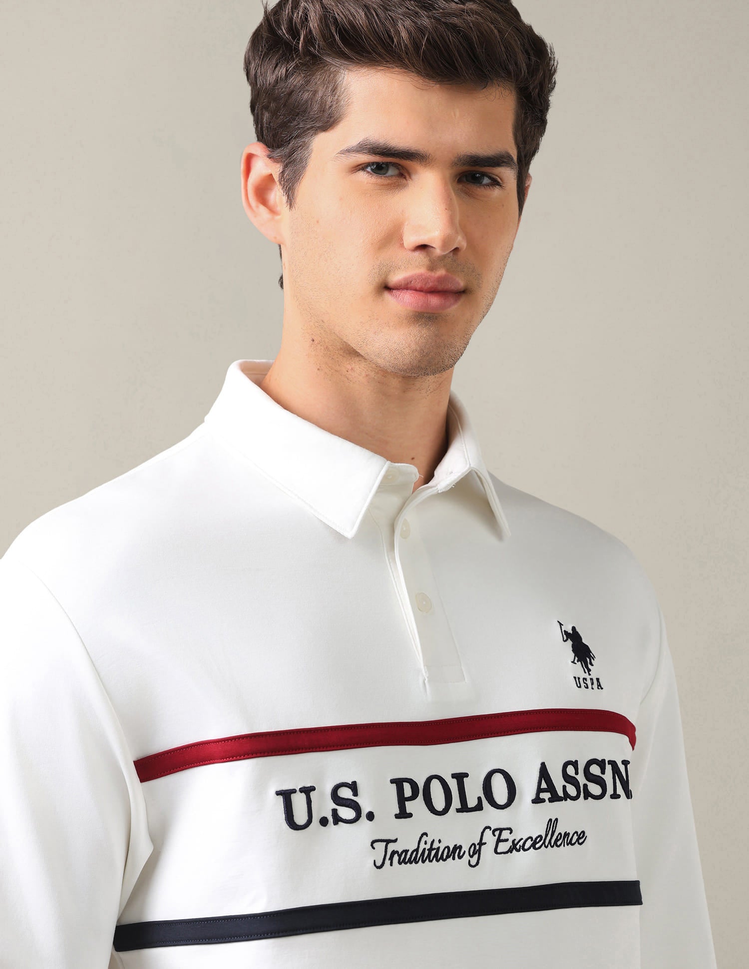 Brand Embroidered Slim Fit Sweatshirt White - U.S. Polo Assn. India | Large
