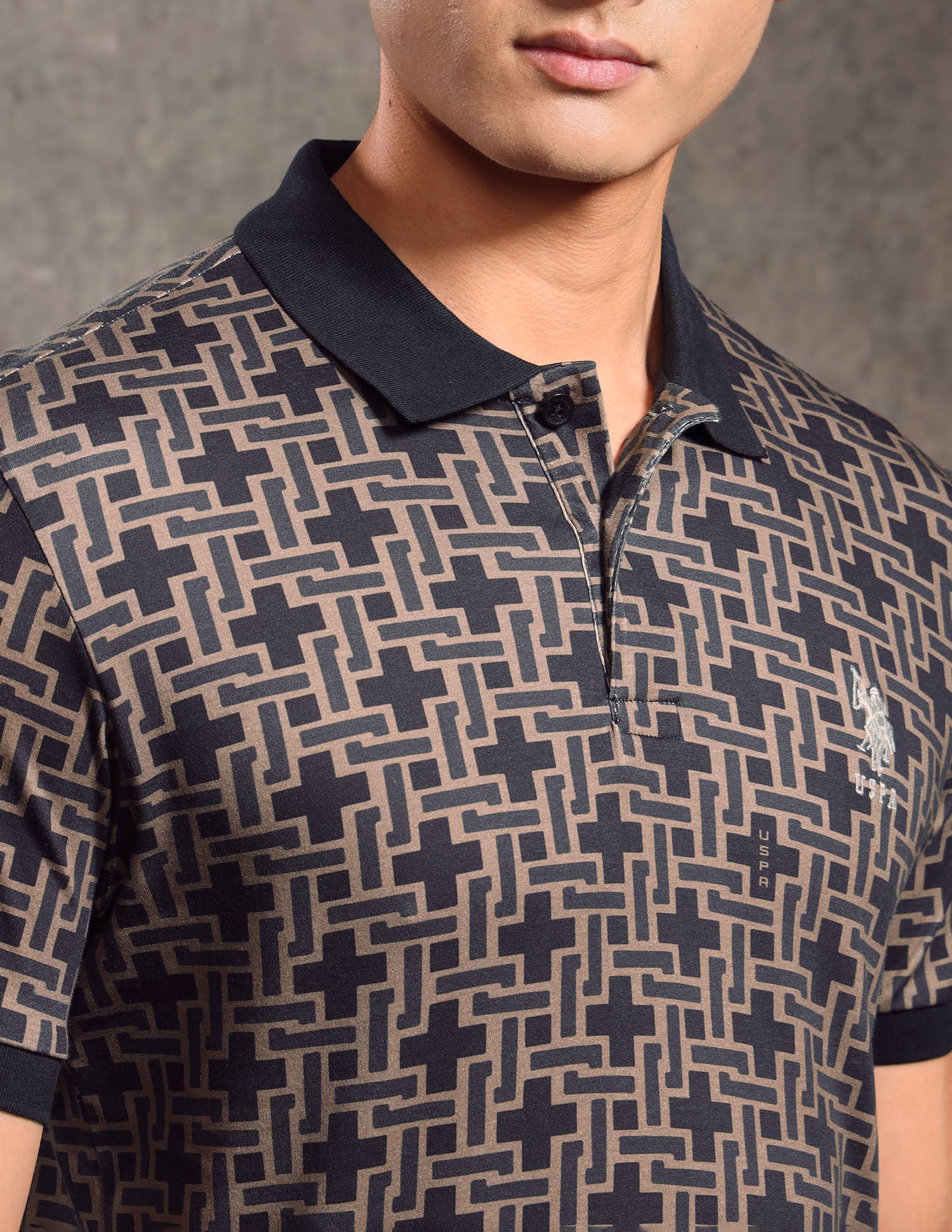 Geometric Printed Regular Fit Polo shirt Black - U.S. POLO ASSN. | Large
