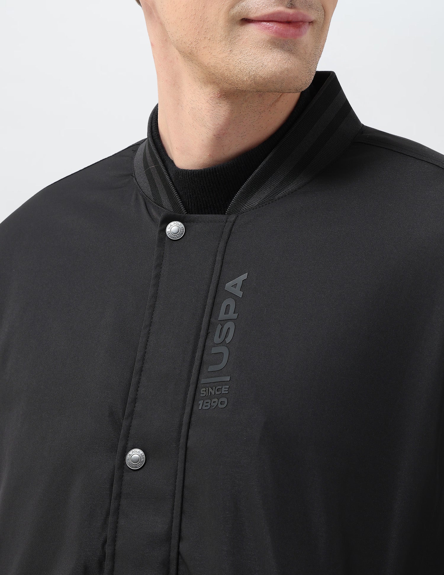 Solid Regular Fit Bomber Jacket Black - U.S. Polo Assn. India | Large