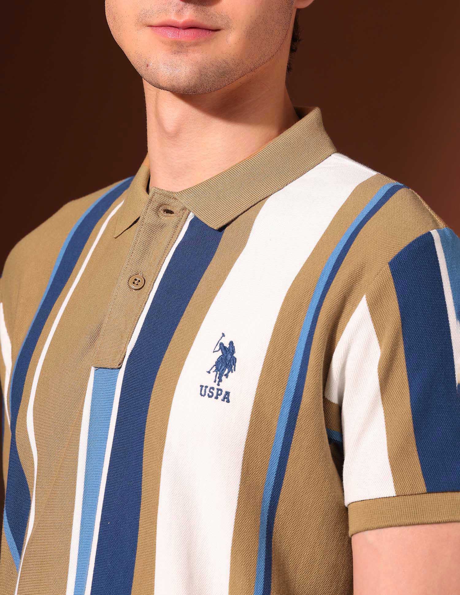 Vertical Striped Working Holiday Polo Shirt Brown - U.S. Polo Assn. India | Large