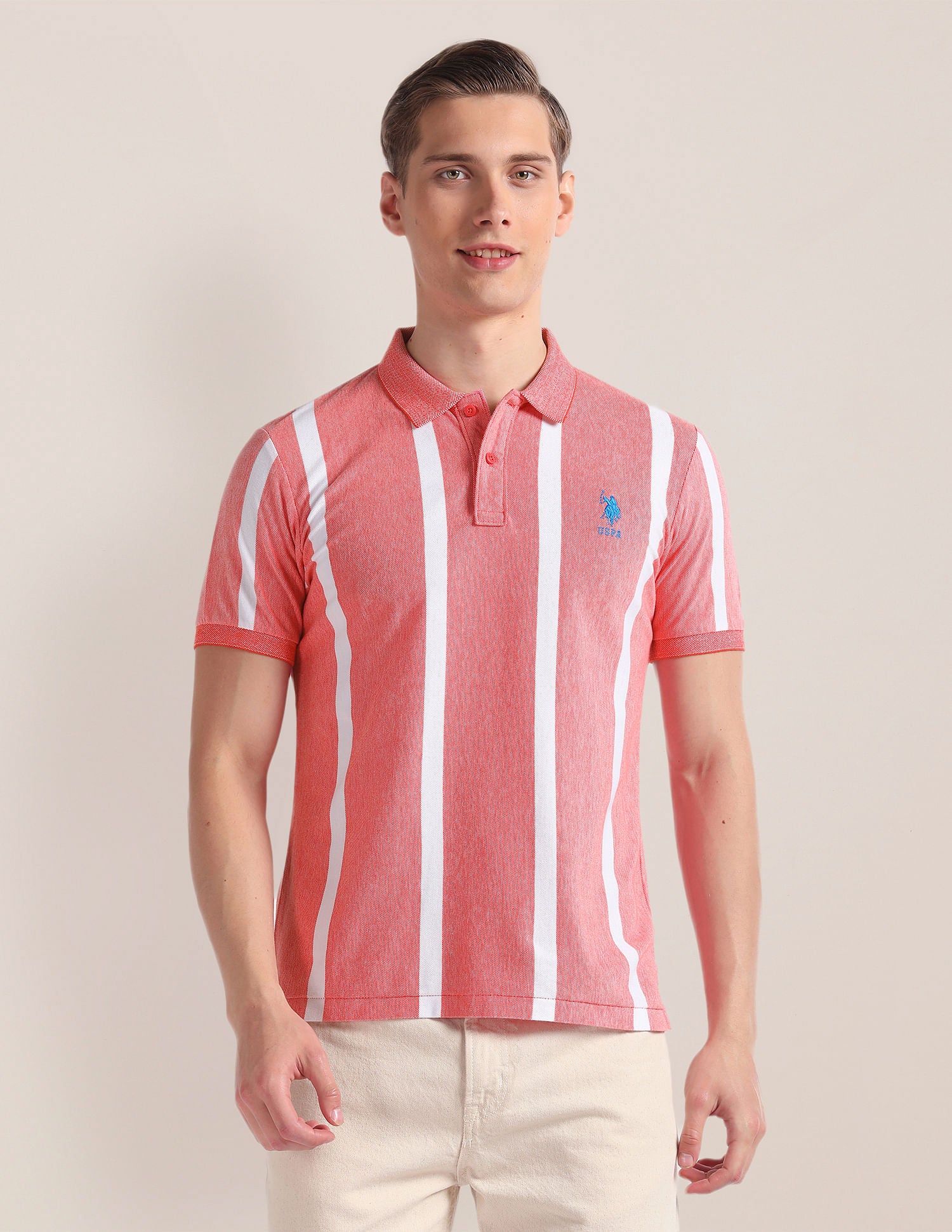Vertical Stripe Cotton Polo Shirt Red - U.S. Polo Assn. India | Large
