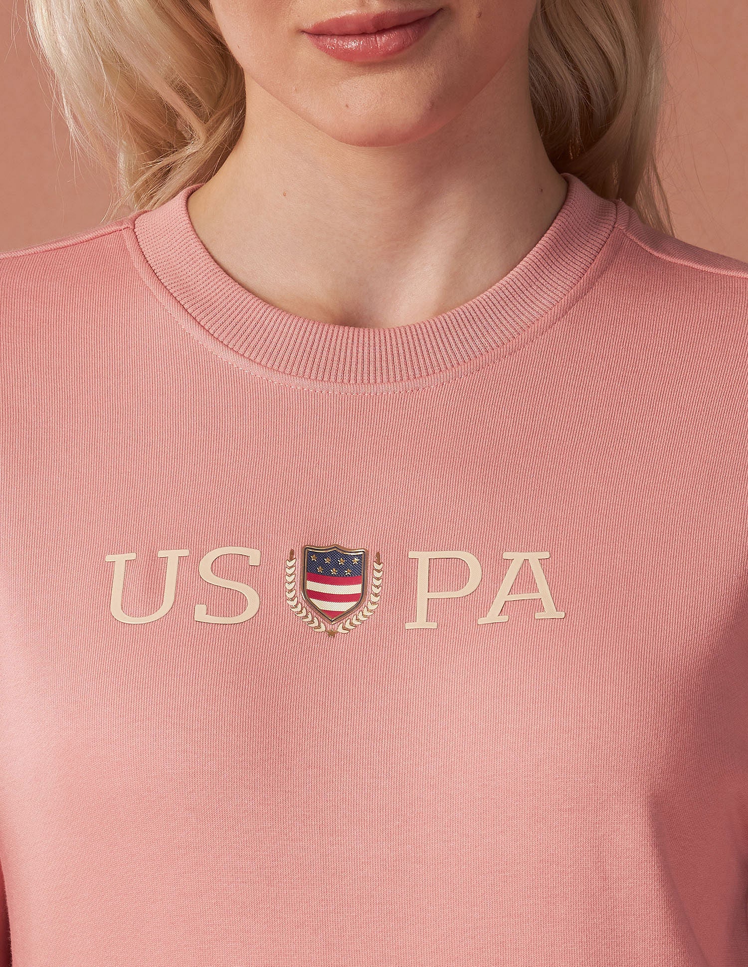 Drop Shoulder Glitter Print Sweatshirt Peach - U.S. POLO ASSN. | Large