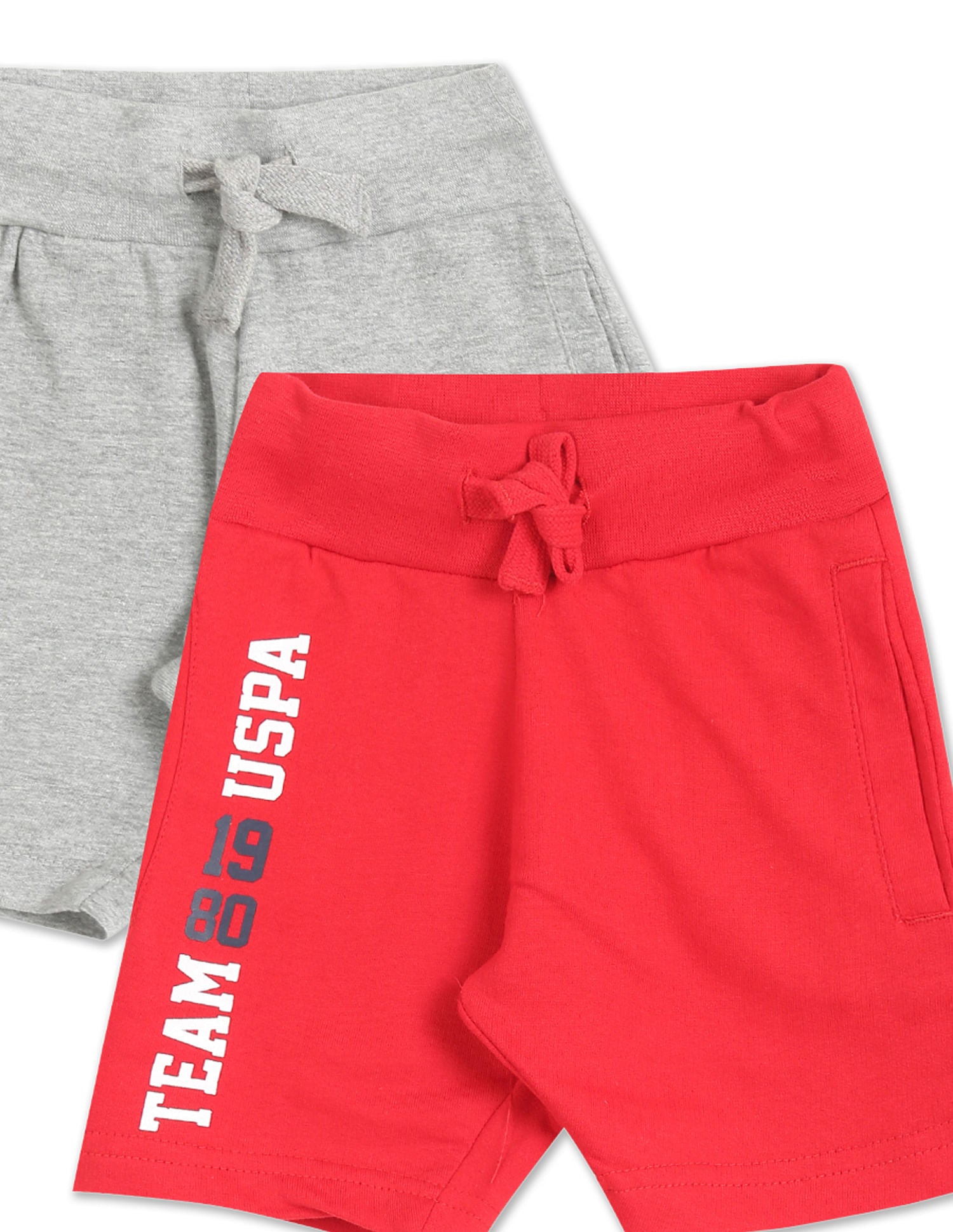 Boys Assorted Mid Rise Knit Shorts - Pack Of 2 Grey and Red - U.S. Polo Assn. India | Large