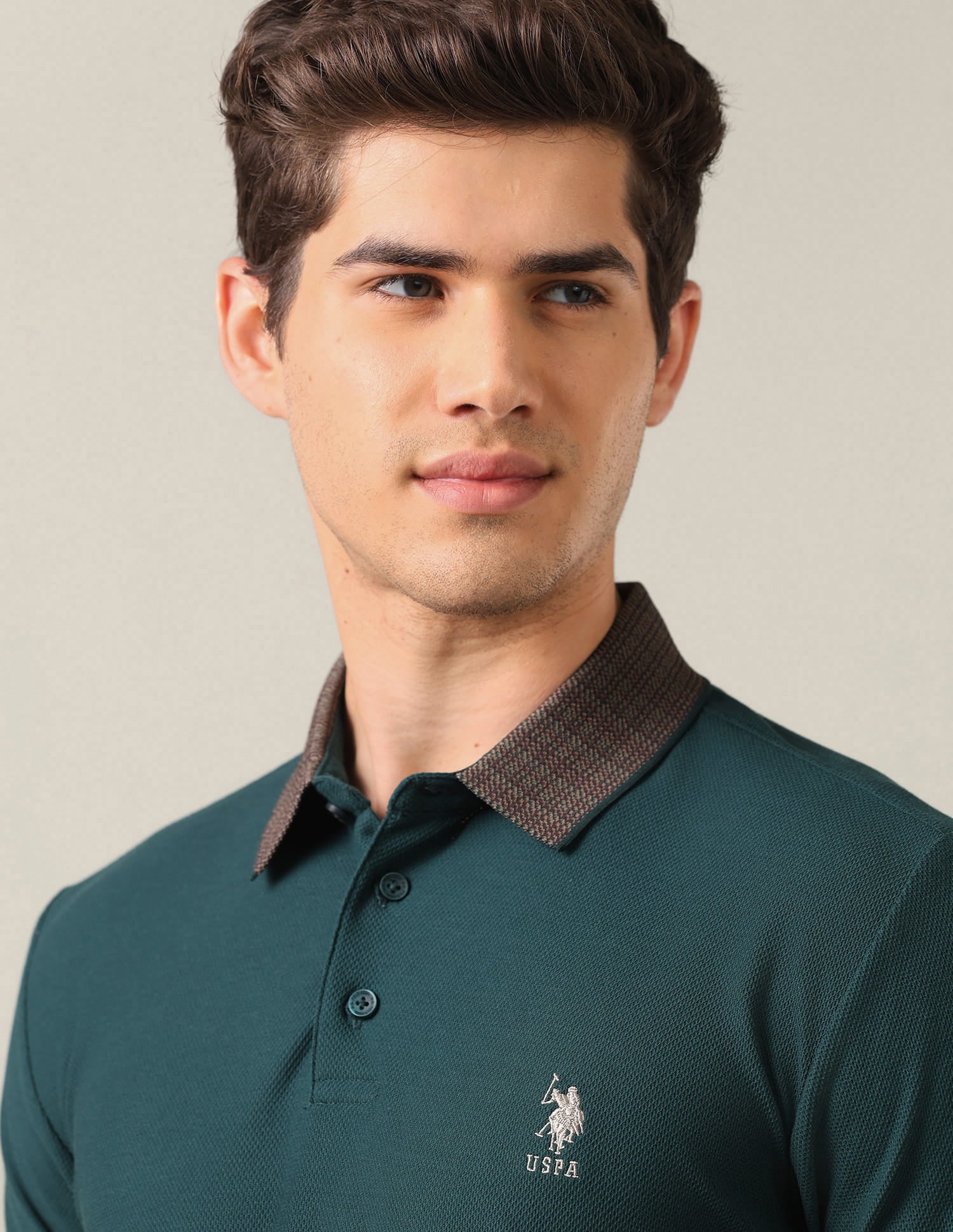 Solid Slim Fit Polo Shirt Green - U.S. Polo Assn. India | Large