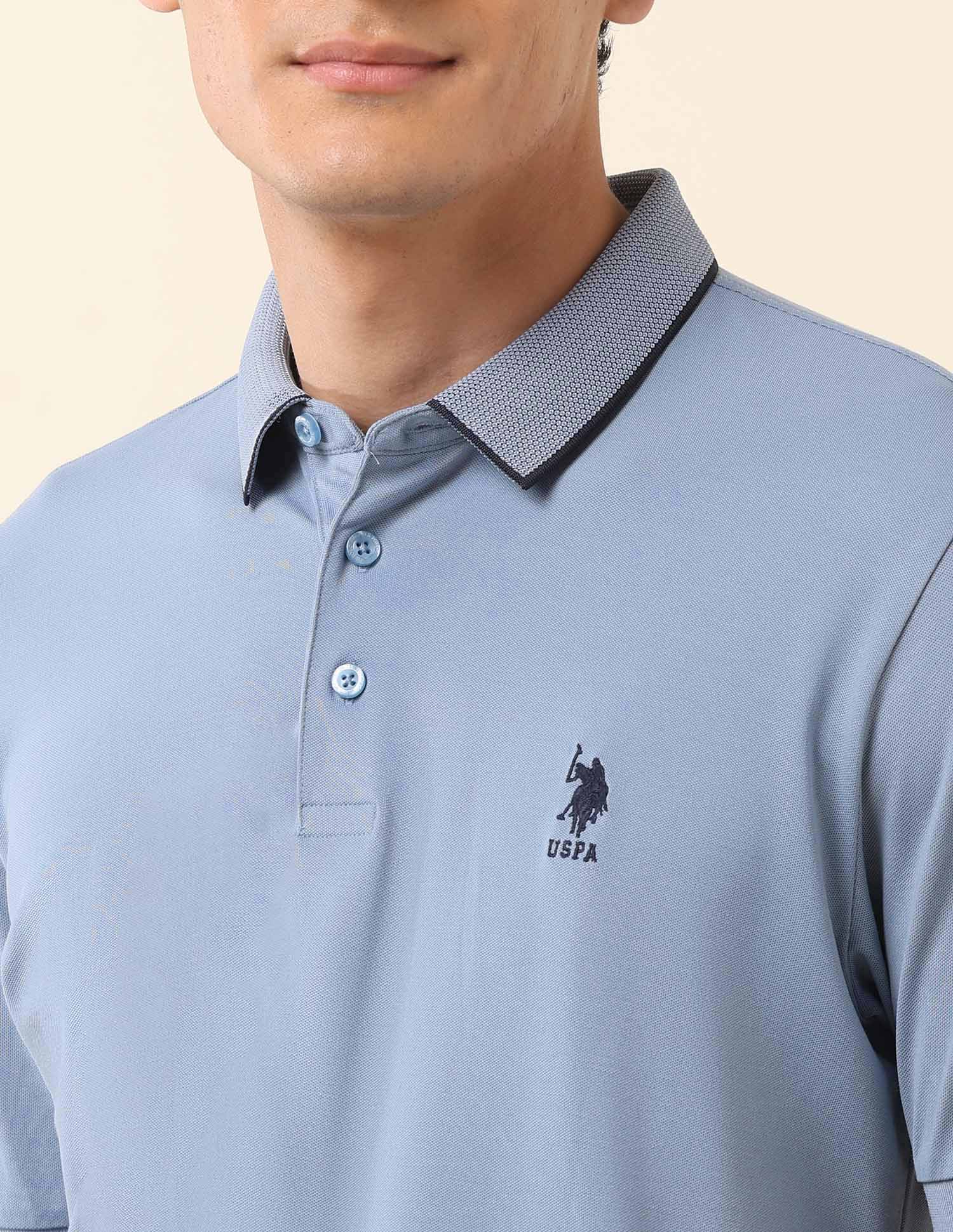 Solid Slim Fit Polo Shirt Light Blue - U.S. Polo Assn. India | Large