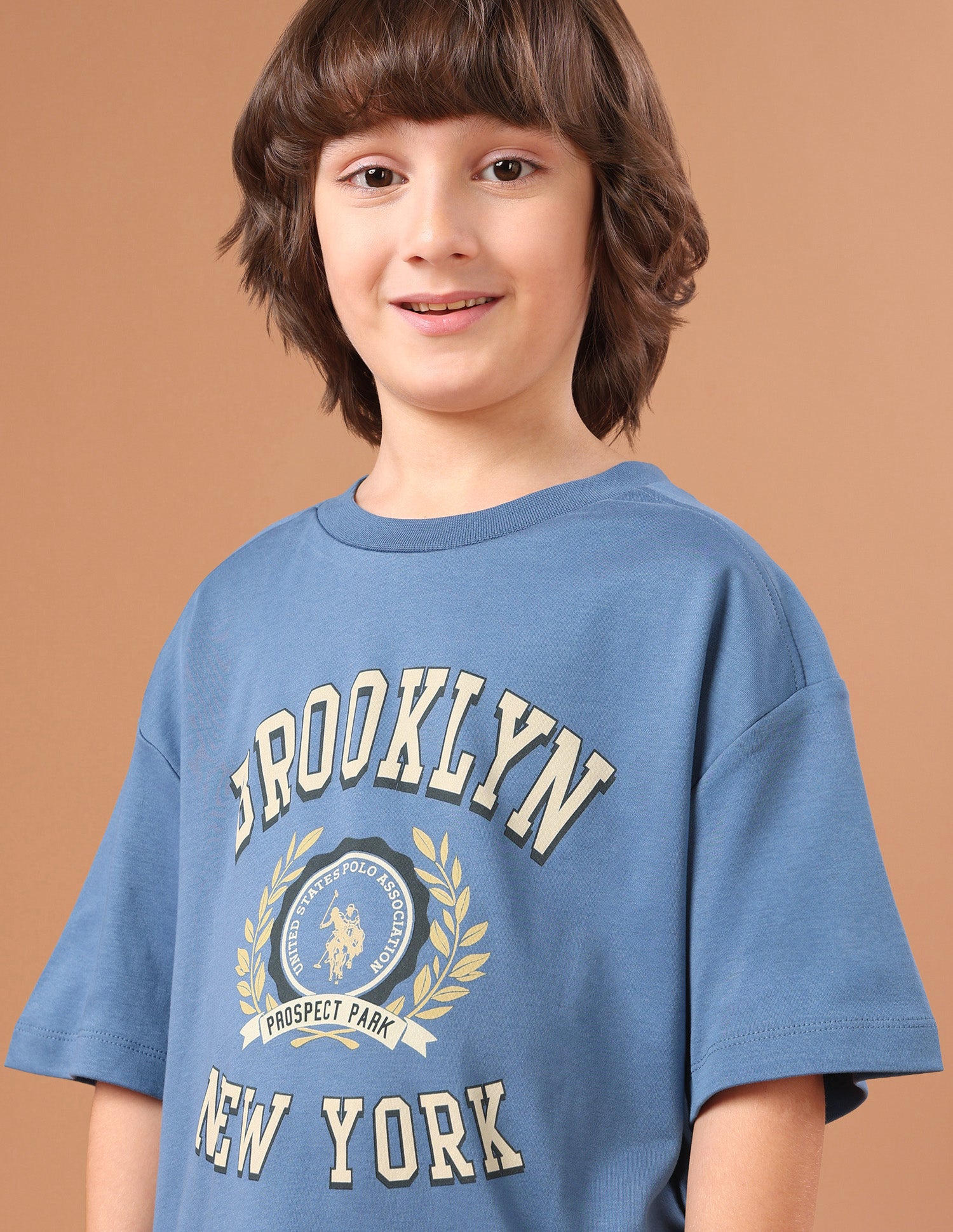 Typographic Brand Printed Oversized Fit T-Shirt Blue - U.S. Polo Assn. India | Large