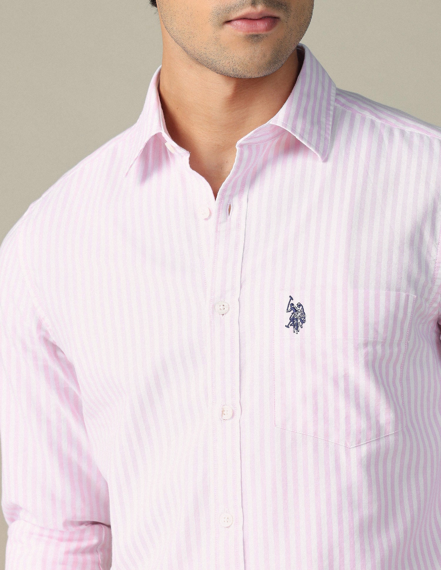 Pure Cotton Vertical Striped Shirt Pink - U.S. POLO ASSN. | Large
