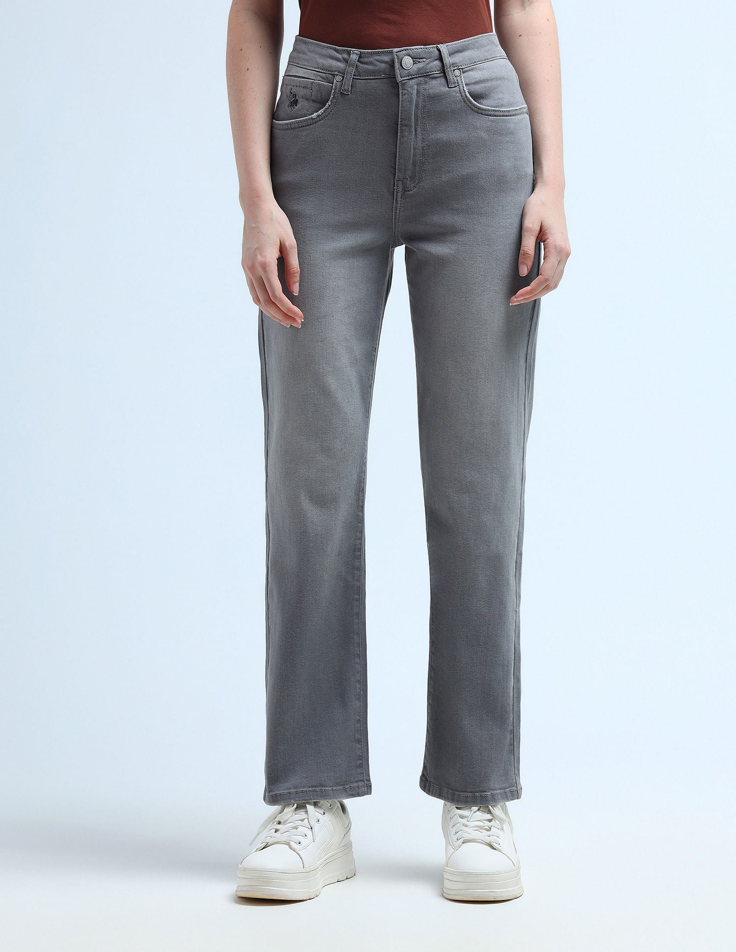 High Rise Straight Fit Jeans Grey - U.S. POLO ASSN. | Large