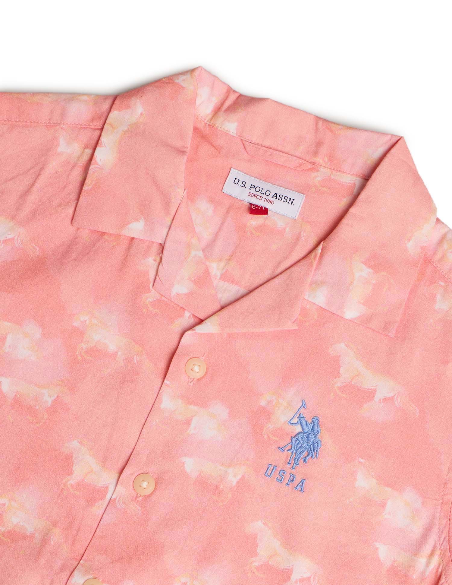 Boys Abstract Printed Relaxed Fit Shirt Light Pink - U.S. POLO ASSN. | Large