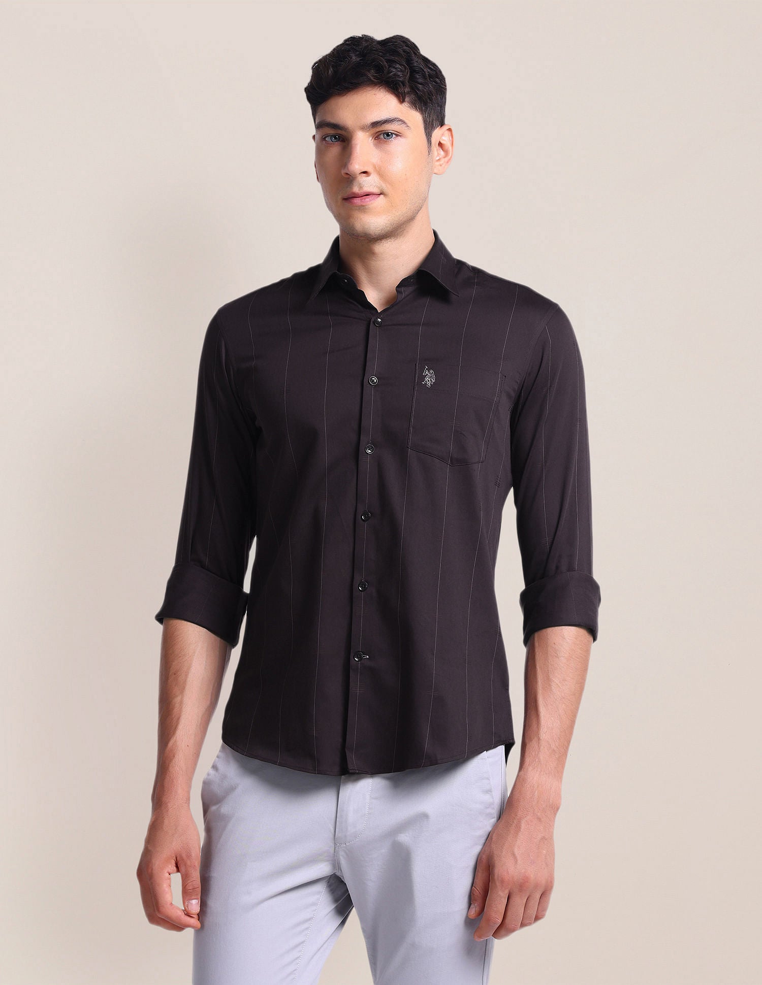 Vertical Stripe Regular Fit Shirt Wine - U.S. POLO ASSN. | Large