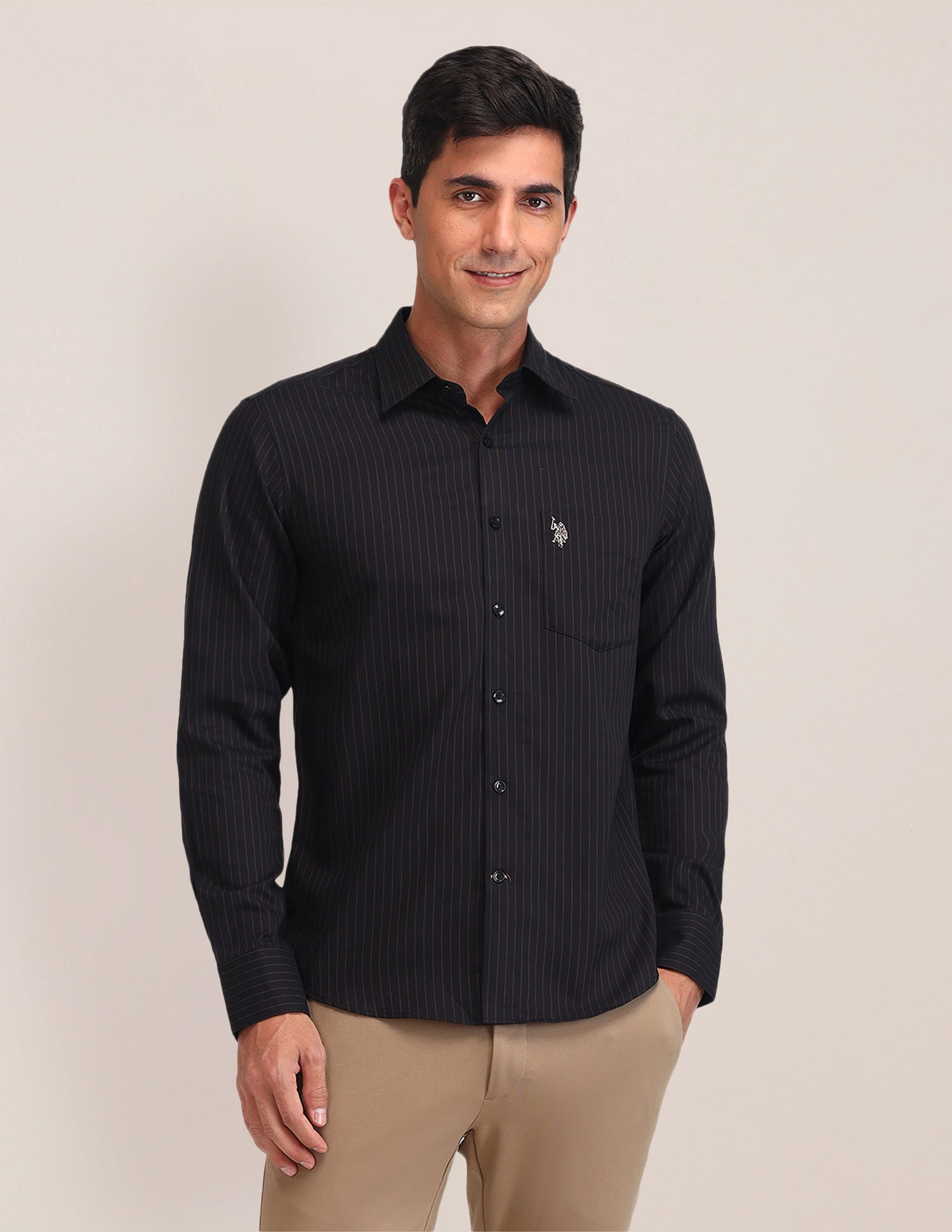 Tailored Fit Dobby Shirt Black - U.S. Polo Assn. India | Large