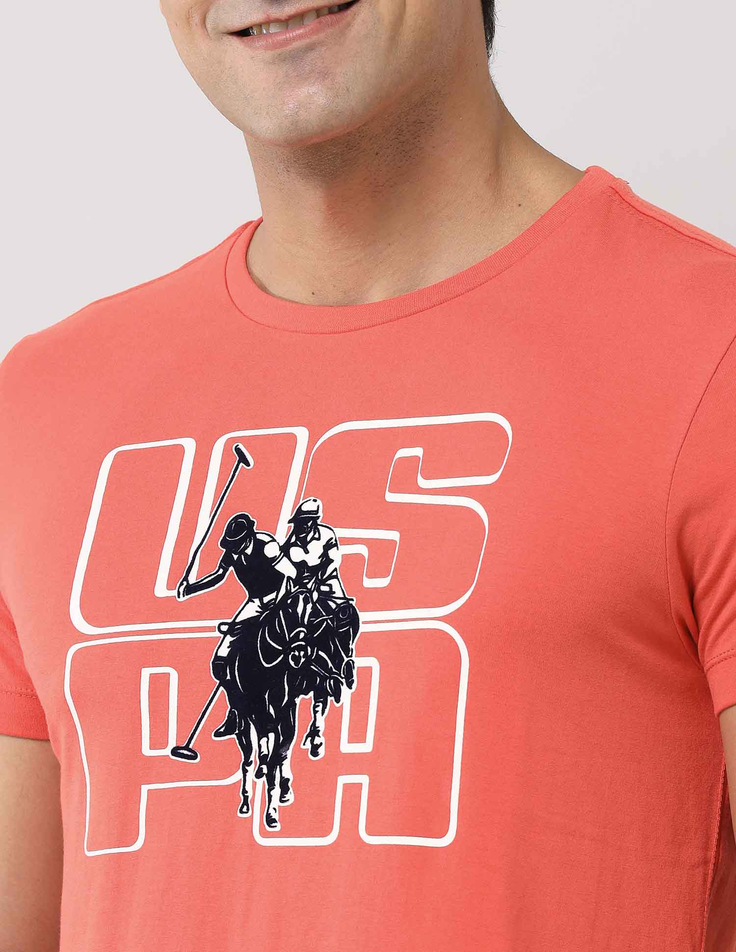 Brand Printed Pure Cotton T-Shirt Orange - U.S. POLO ASSN. | Large