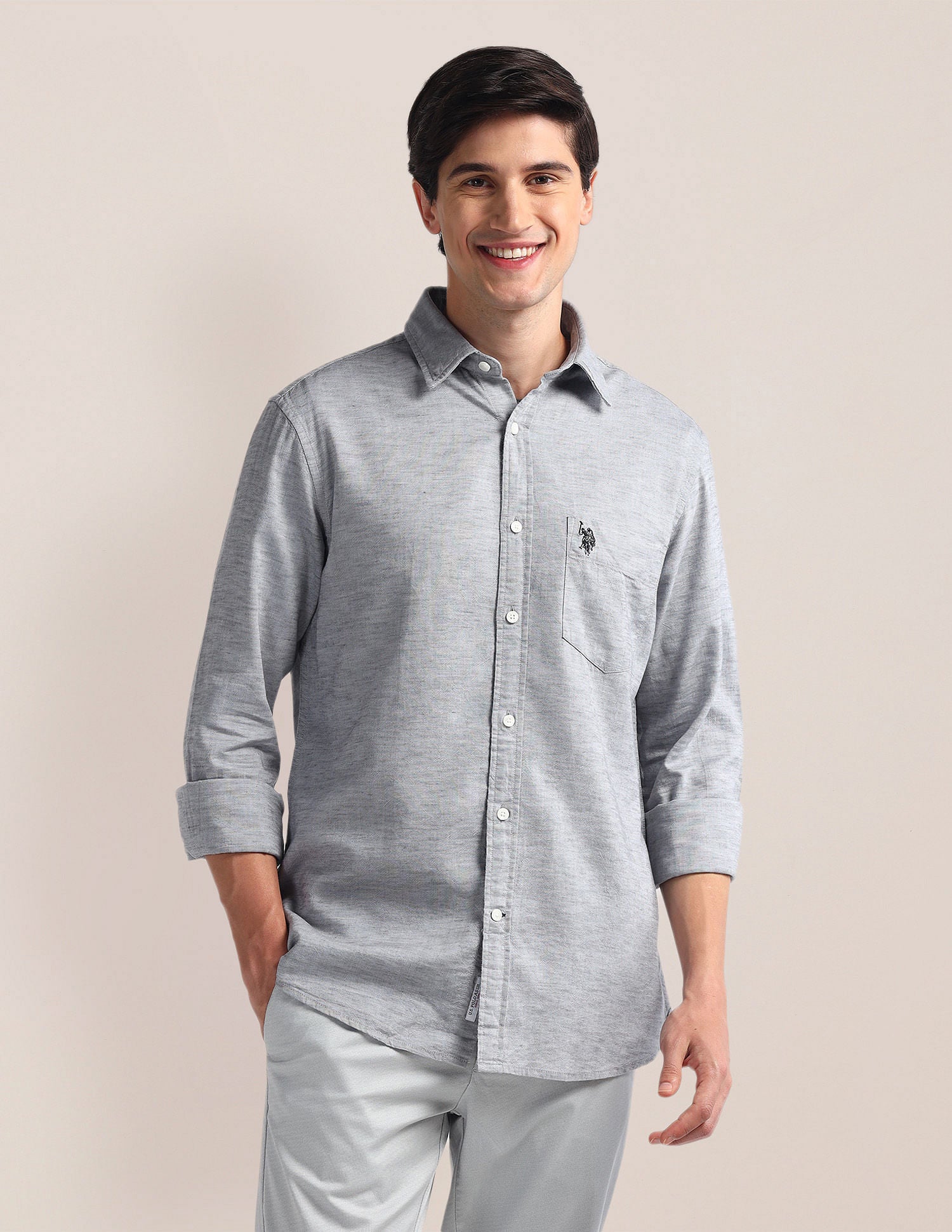 Tailored Fit Solid Shirt Grey - U.S. Polo Assn. India | Large