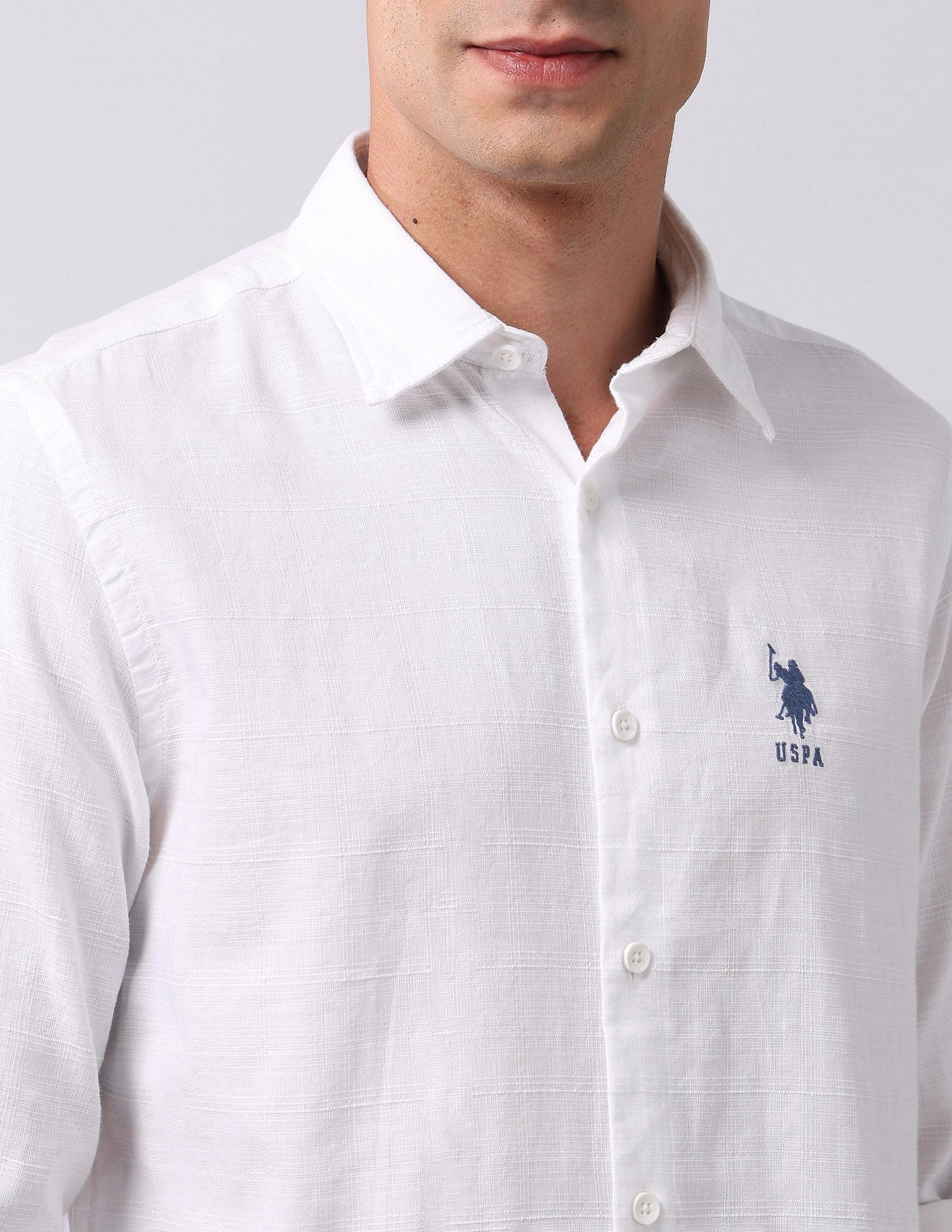Pure Cotton Textured  Shirt White - U.S. Polo Assn. India | Large