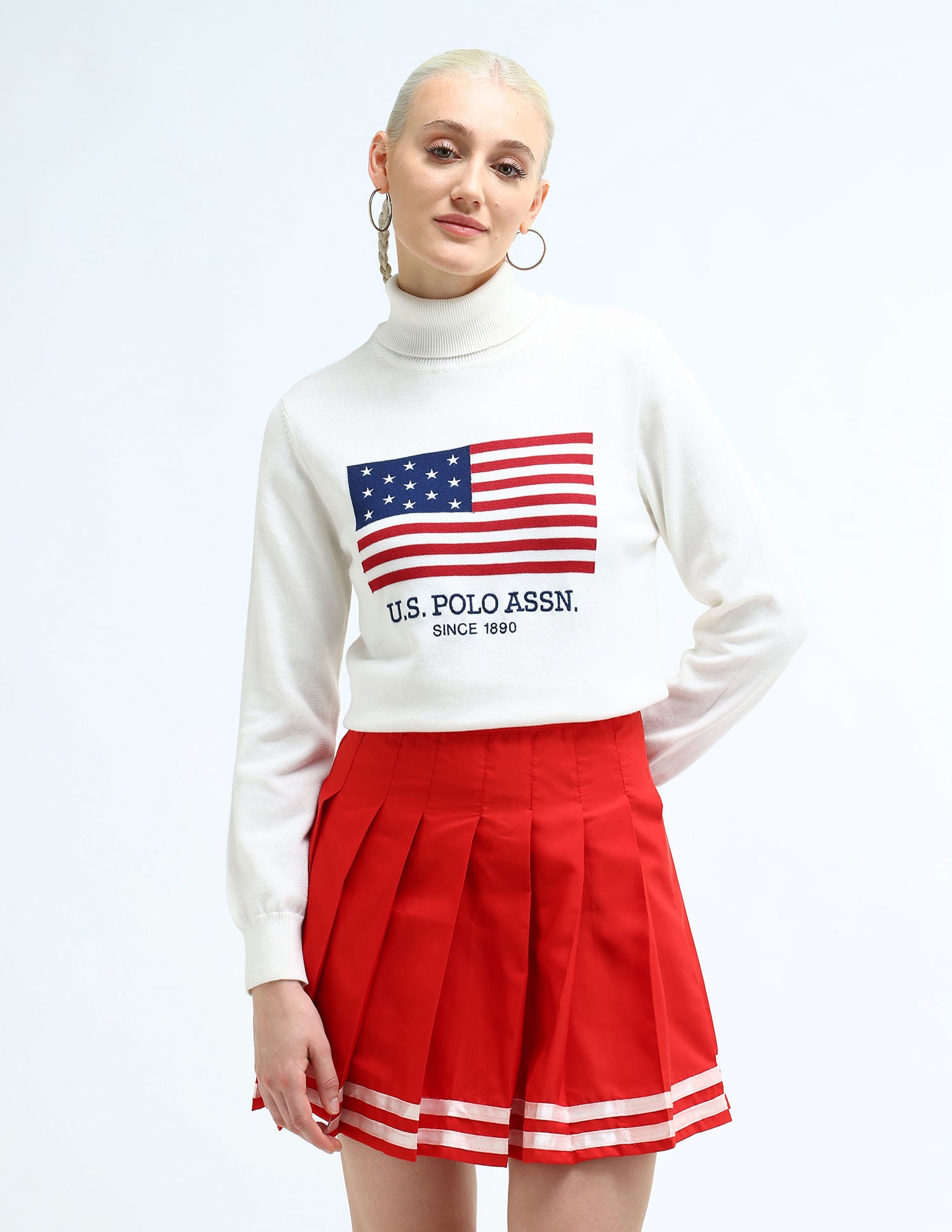 Brand Printed High Neck Sweater Off White - U.S. Polo Assn. India | Large