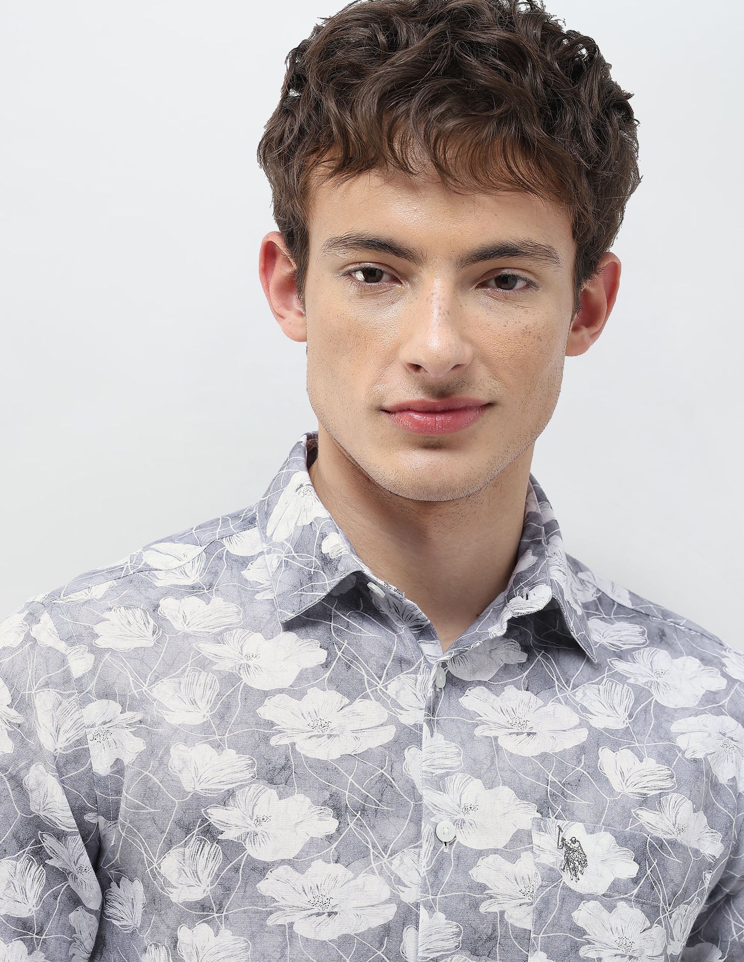 Floral Printed Regular Fit Shirt Grey - U.S. Polo Assn. India | Large