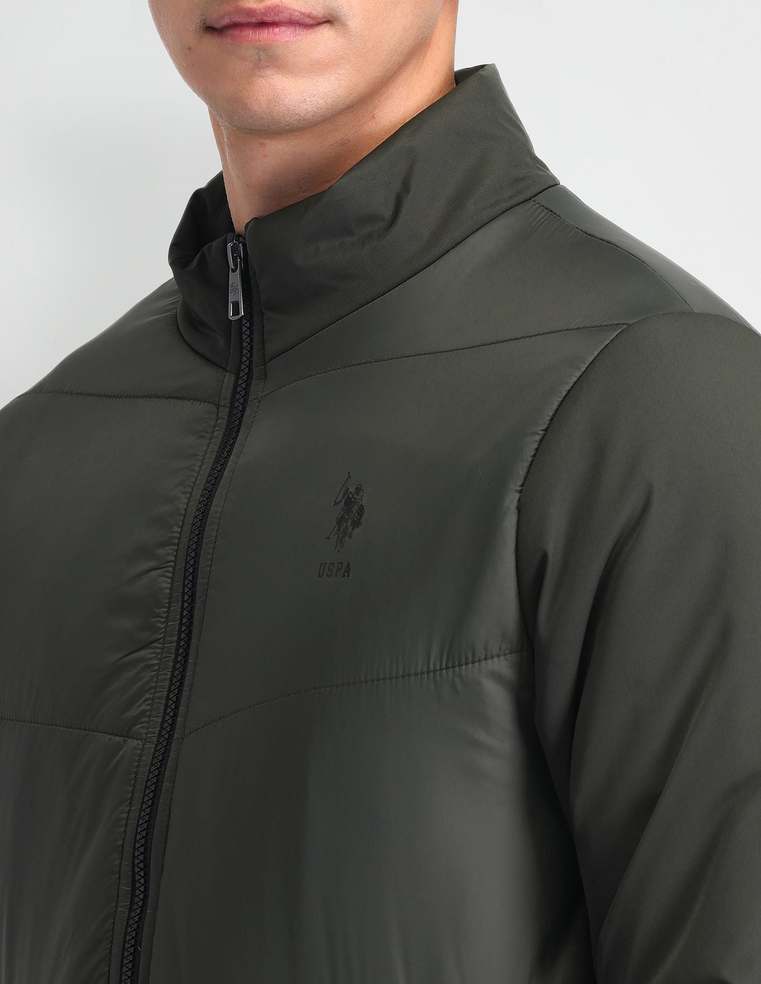 Regular Fit Solid Padded Jacket Olive - U.S. Polo Assn. India | Large