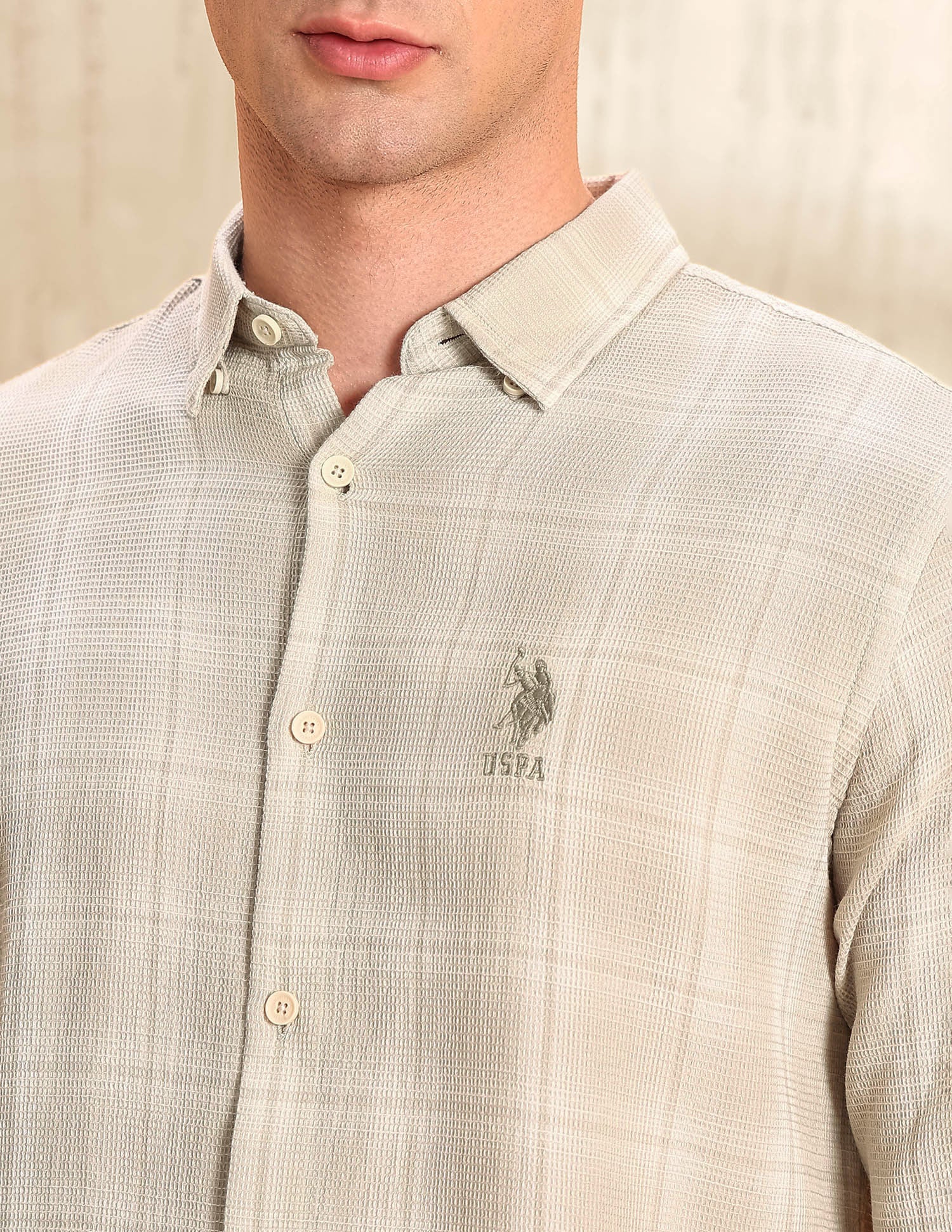 Dobby Regular Fit Shirt Beige - U.S. POLO ASSN. | Large