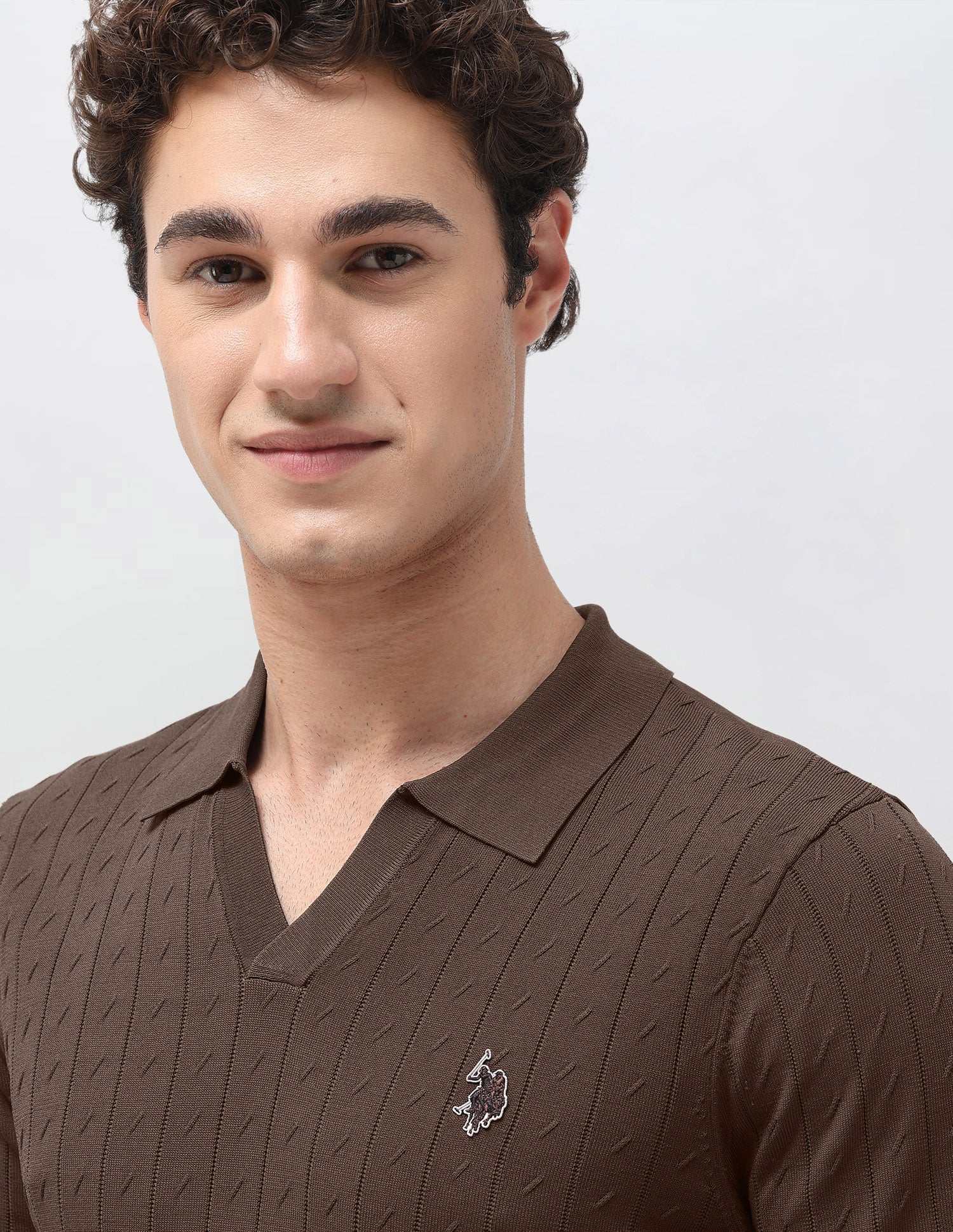 Self Design Vertical Striped Slim Fit Polo Shirt Brown - U.S. Polo Assn. India | Large